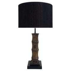 Plaster Carved Faux Bamboo Table Lamp Vintage Retro Hollywood Regency midcentury