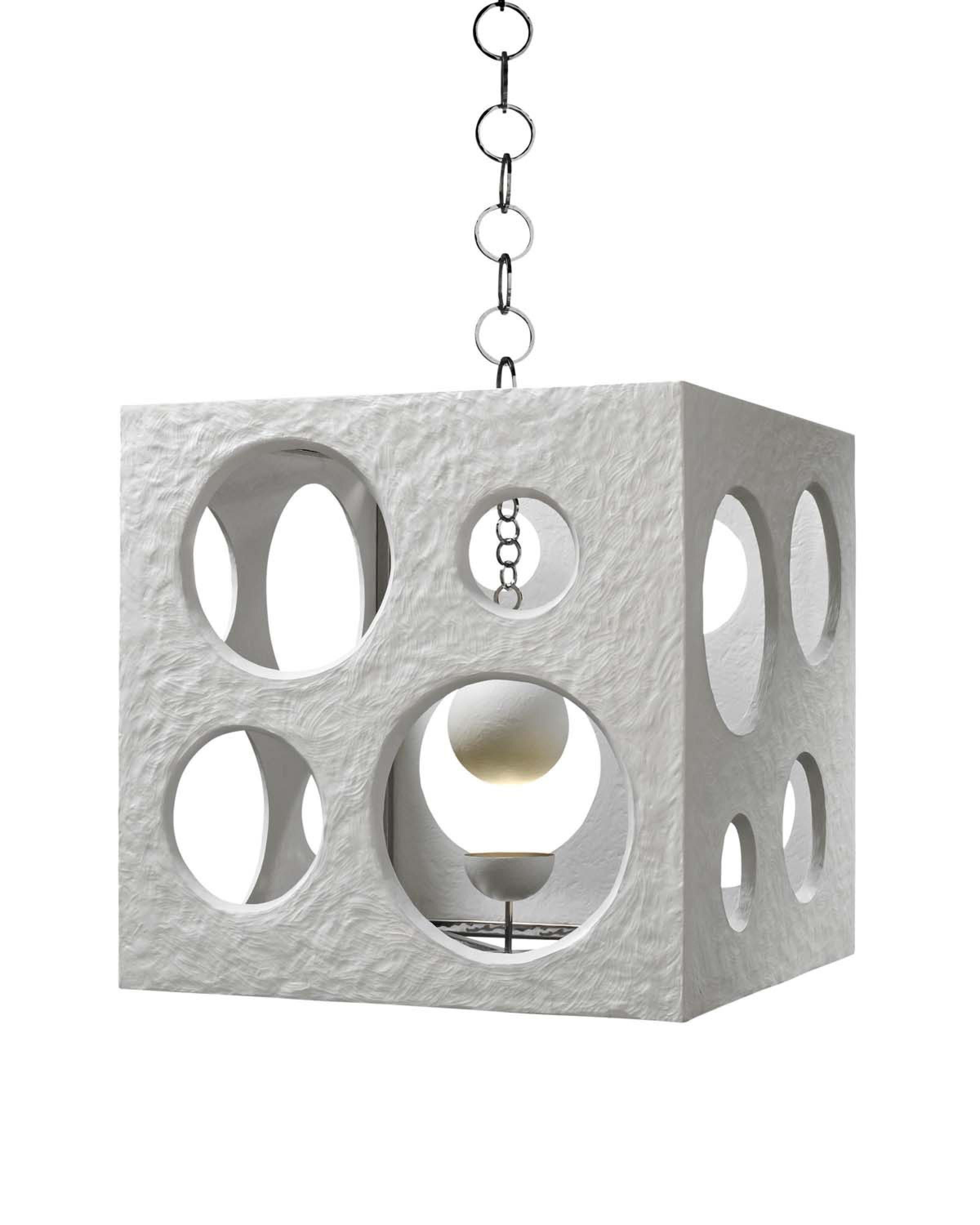 This contemporary beautifully impressive white plaster chandelier is 36