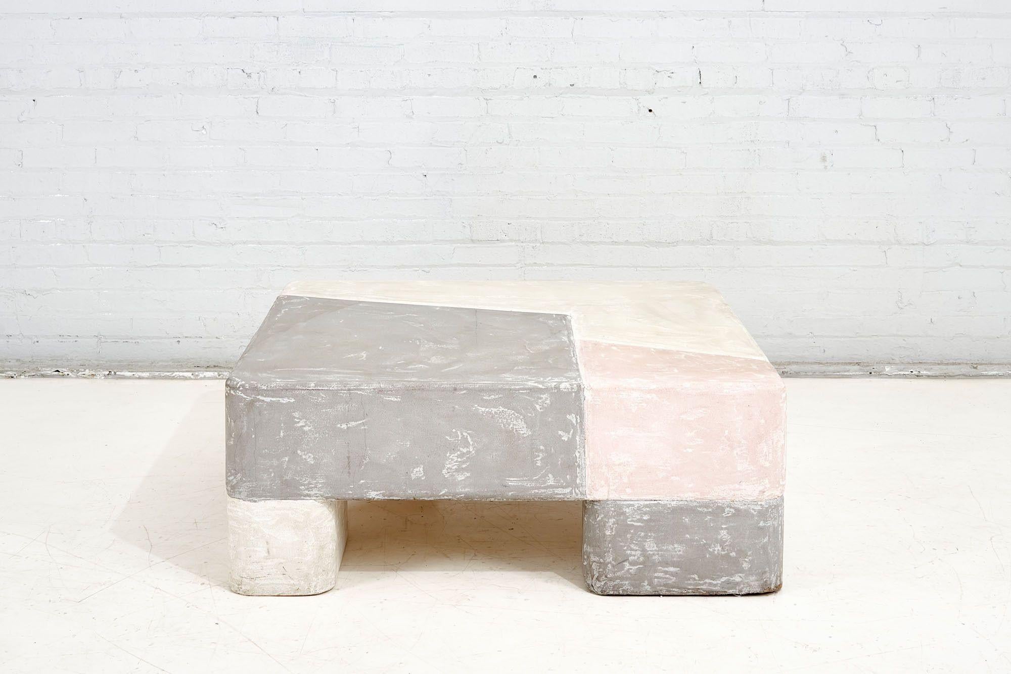 Postmodern gray, pink, & white Plaster Coffee Table, 1970. Original

