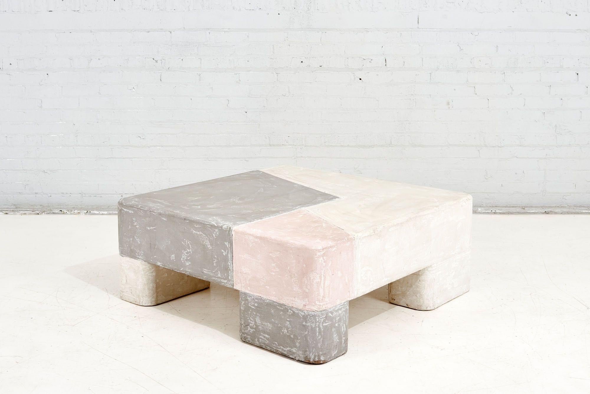 Post-Modern Plaster Coffee Table Post Modern Grey, Pink, White, 1970 For Sale