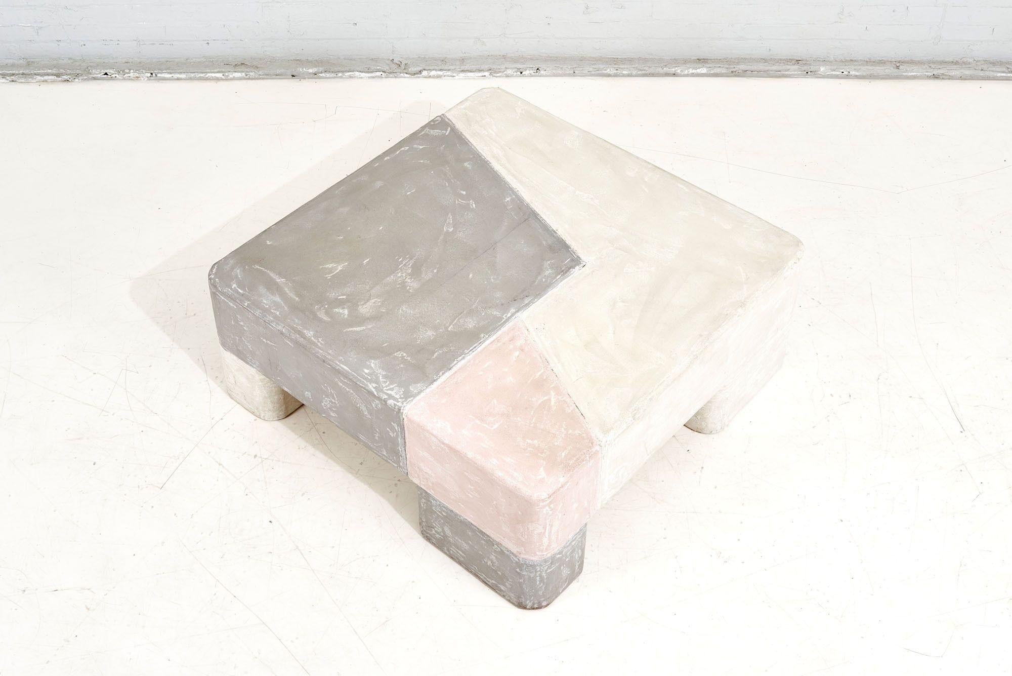 American Plaster Coffee Table Post Modern Grey, Pink, White, 1970 For Sale