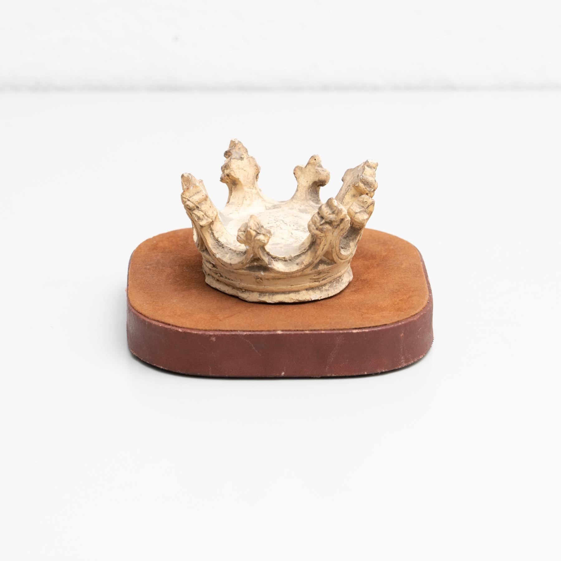 Plaster crown on a stand artwork.    Made in traditional Catalan atelier in Olot, Spain, circa 1950.    Olot has a long tradition in the production of sculptures and religious imagery. The art and industry of religious statuary has been established