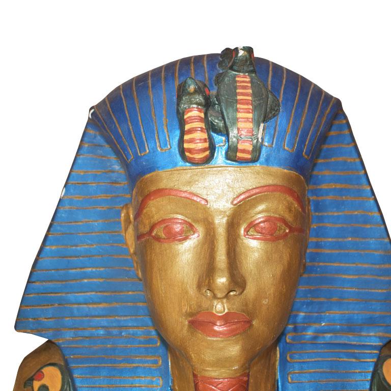 Plaster Egyptian Wall Hanging Bust of King Tut In Good Condition For Sale In Oklahoma City, OK