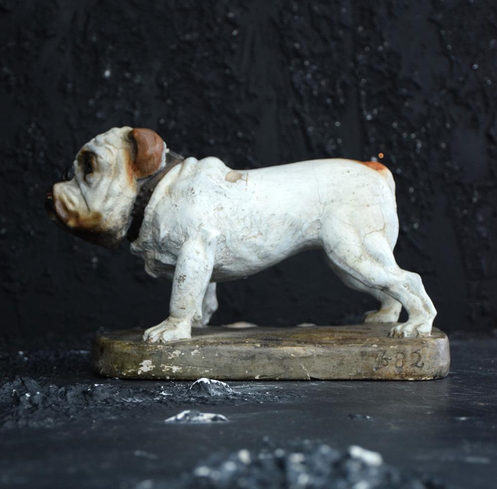 Hand-Crafted Plaster English Bull Dog Statue