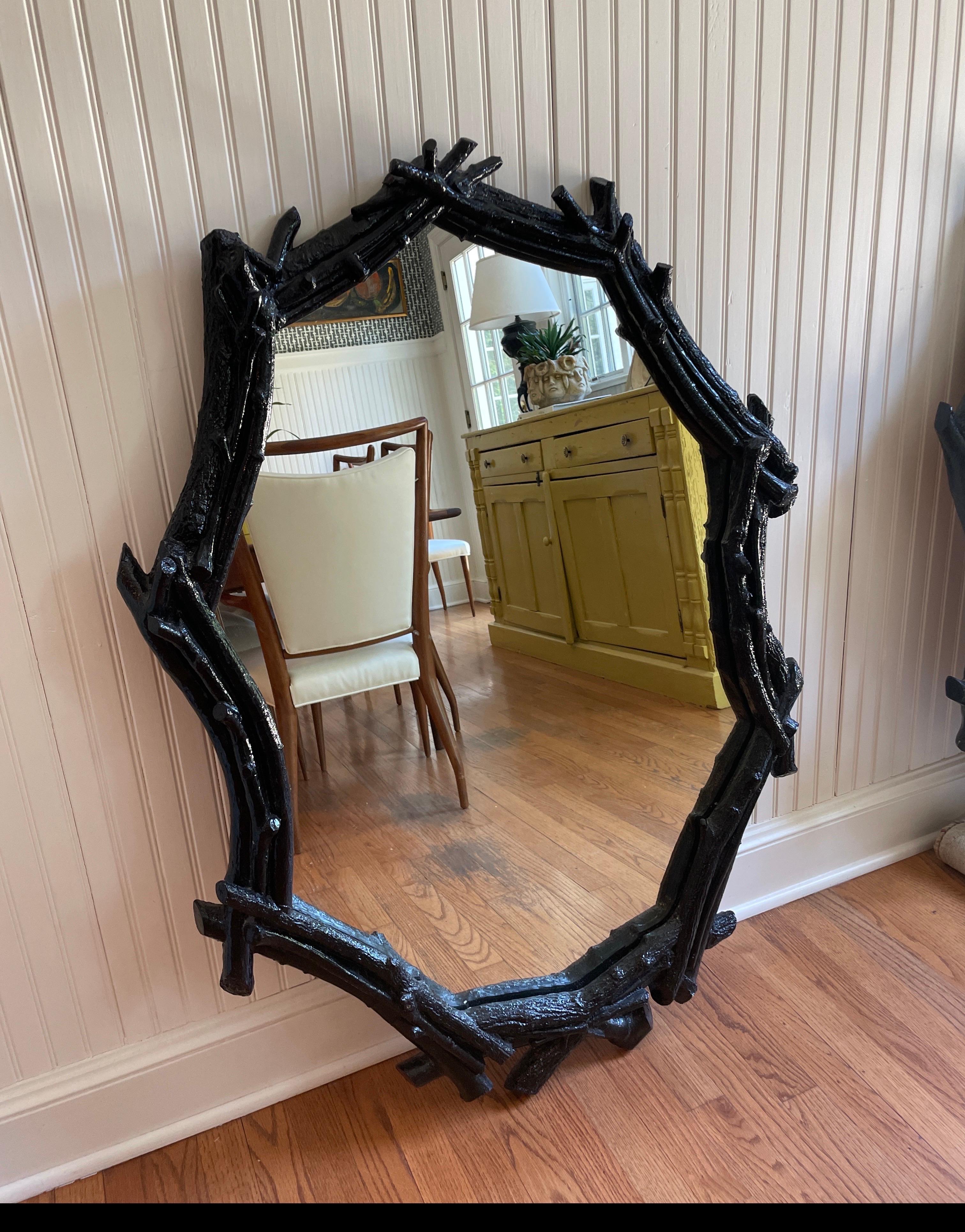 Black plaster Faux Bois Tree Branch Mirror