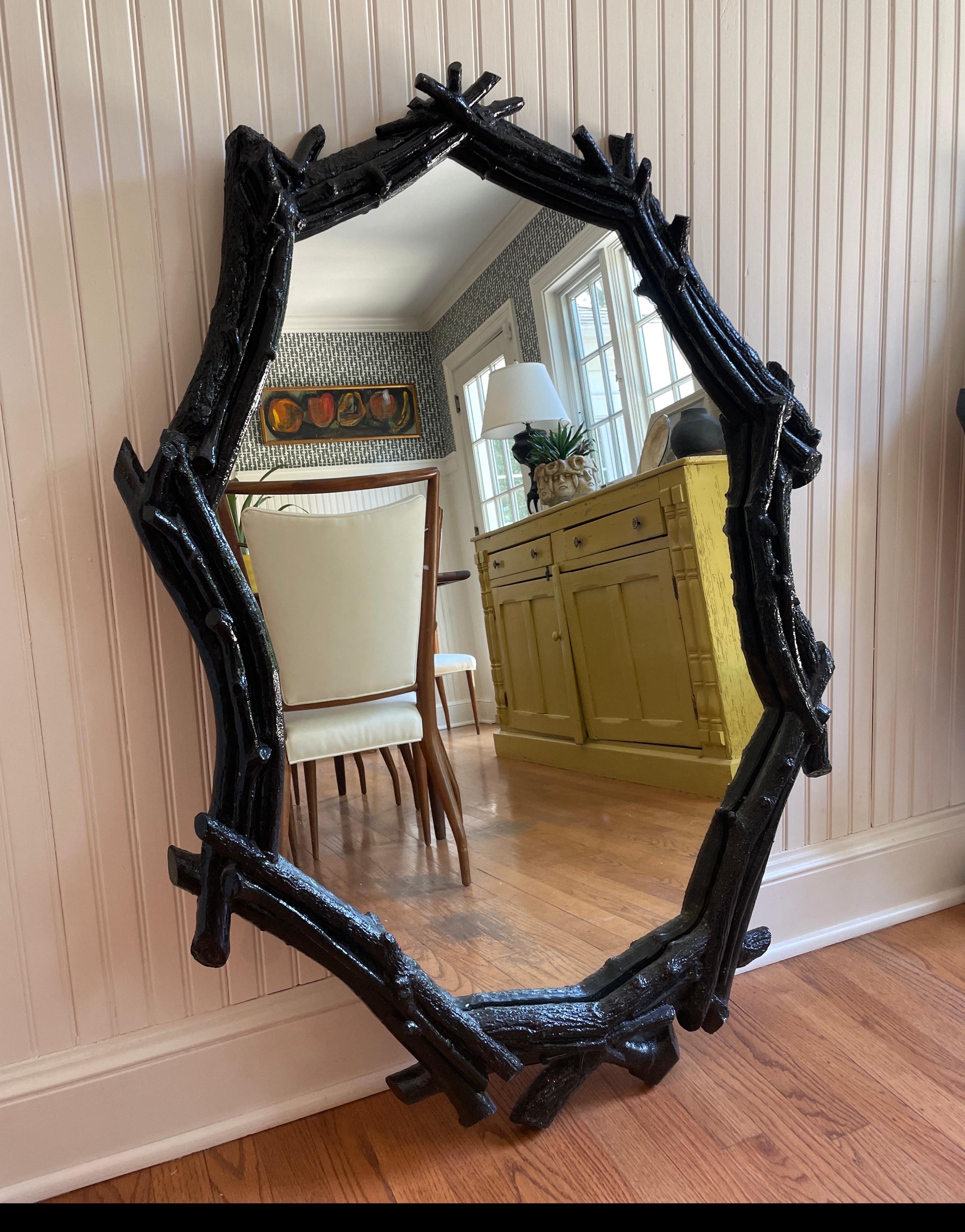 Plaster Faux Bois Tree Branch mirror In Good Condition For Sale In Winnetka, IL