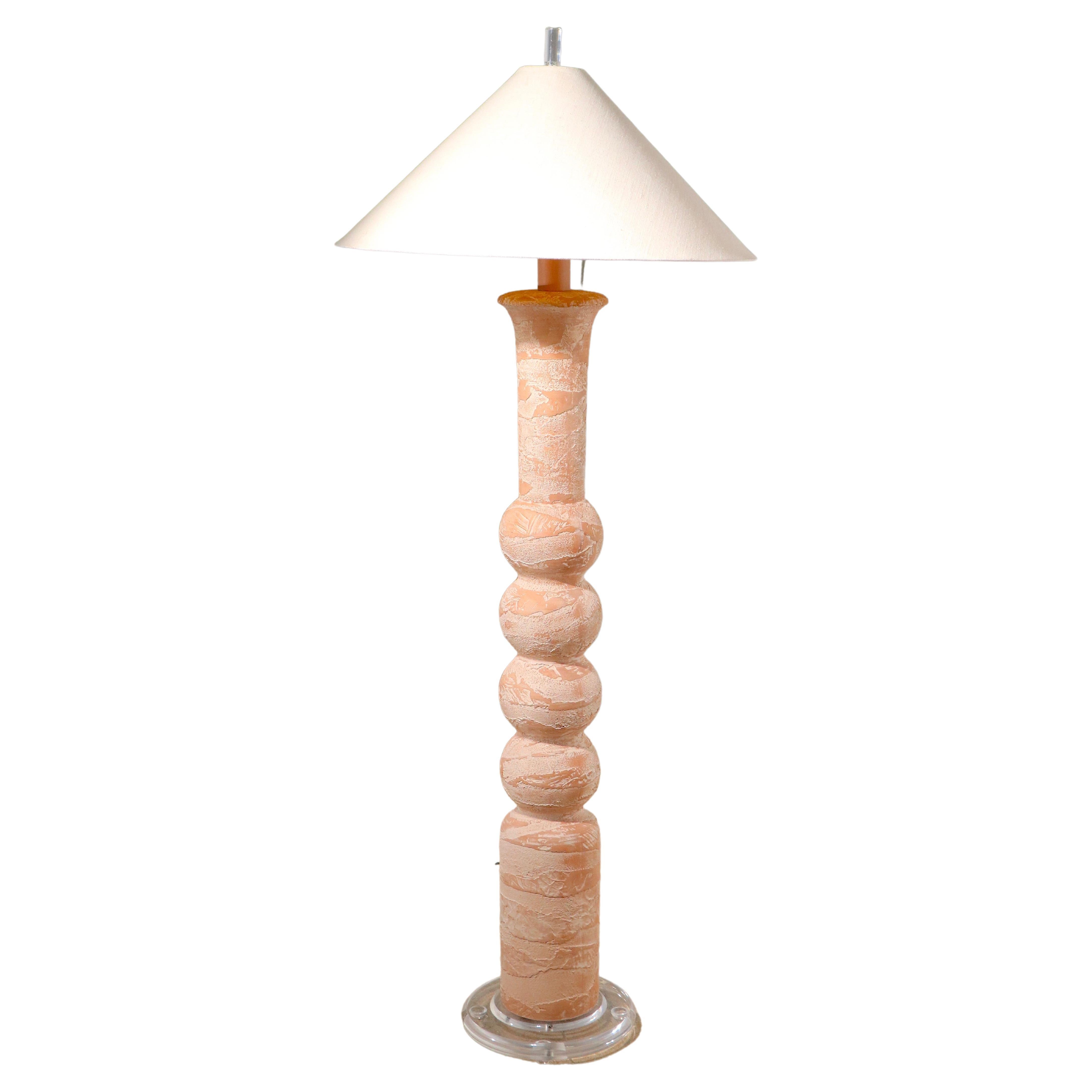Plaster Floor Lamp with Lucite Base and Original Shade