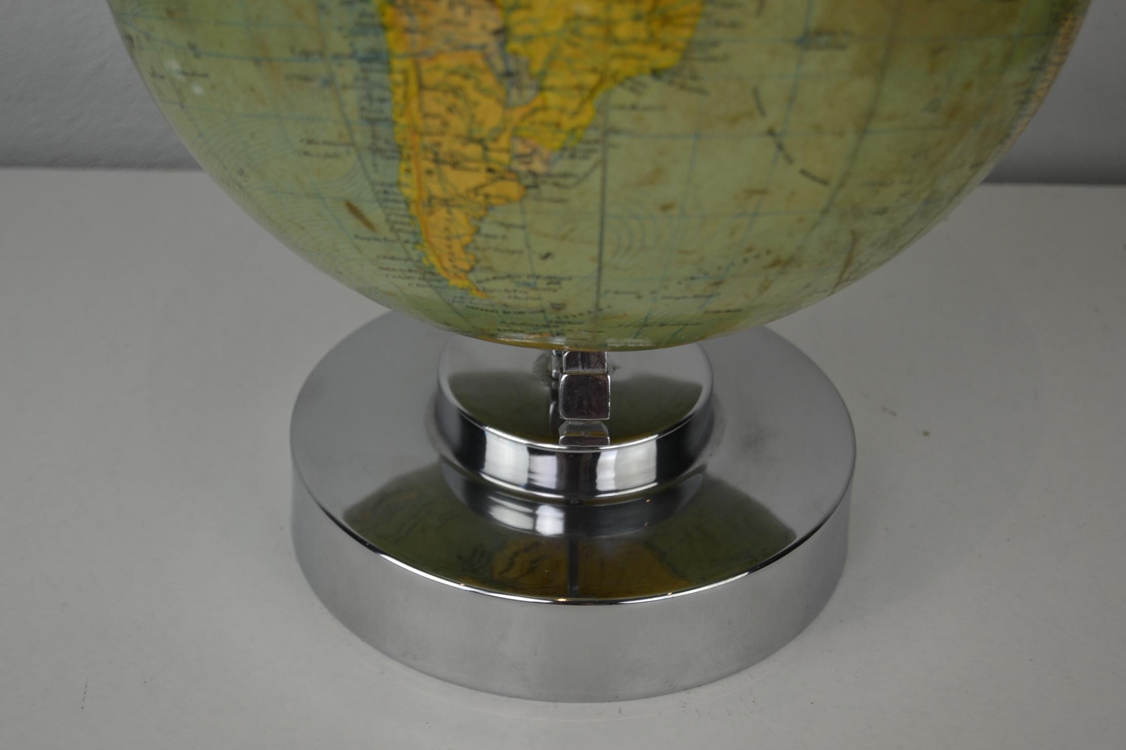 Plaster Globe Metrique on Chrome Base, G.Thomas Paris, E.Bertaux, France 3