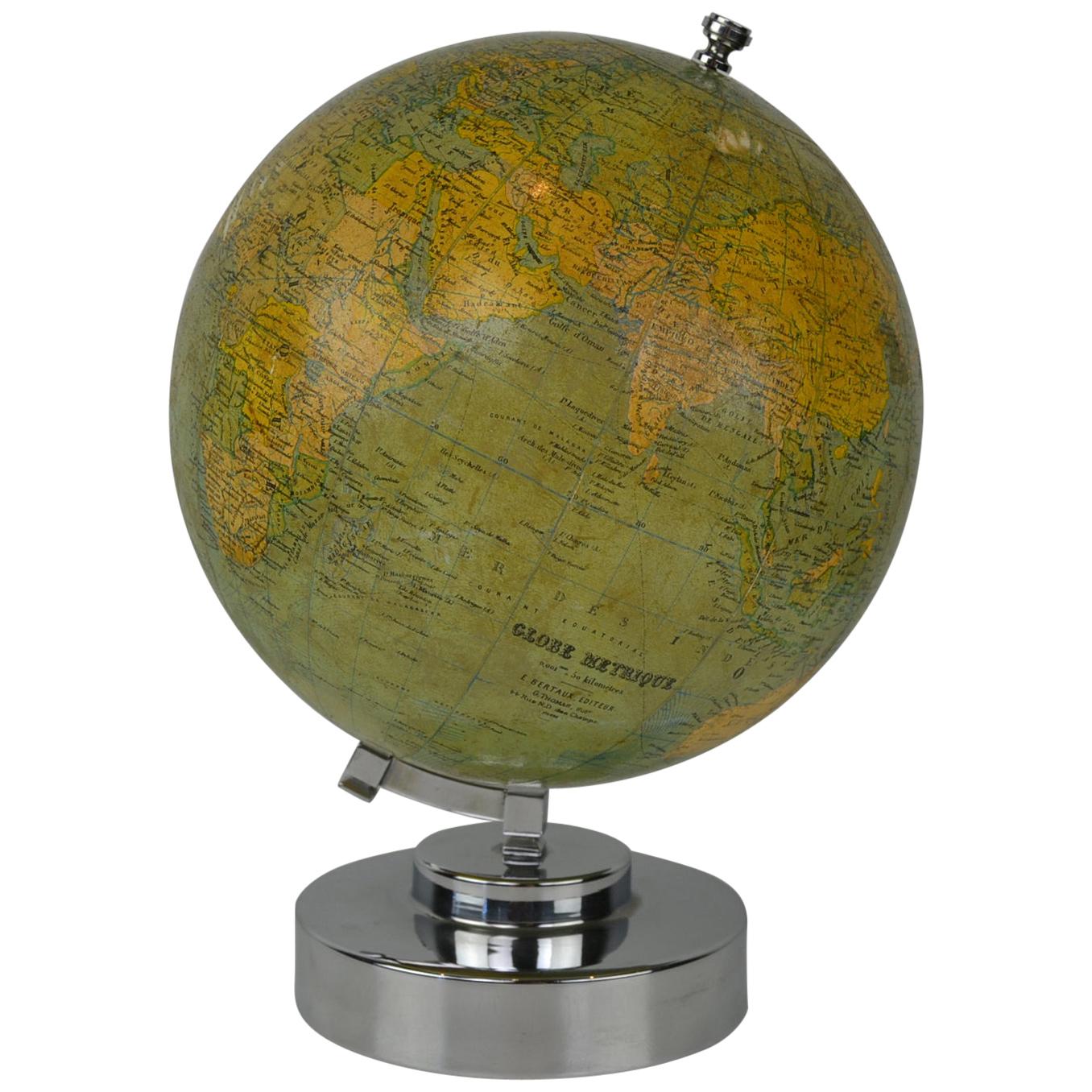 Plaster Globe Metrique on Chrome Base, G.Thomas Paris, E.Bertaux, France