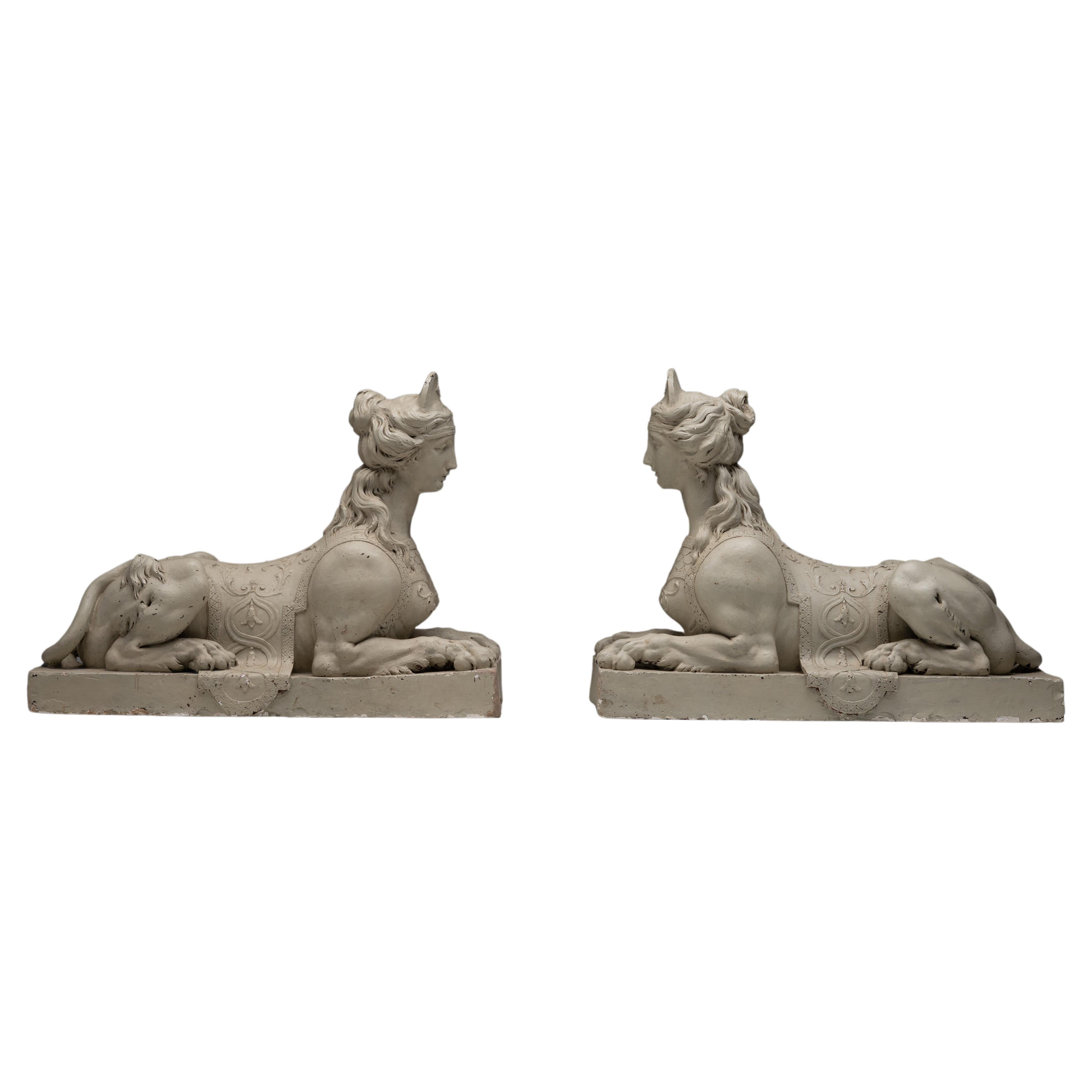 Plaster Grecian Sphinxes, England circa 1900 For Sale