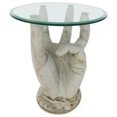 Plaster Hand Drinks Side Table with Glass Top