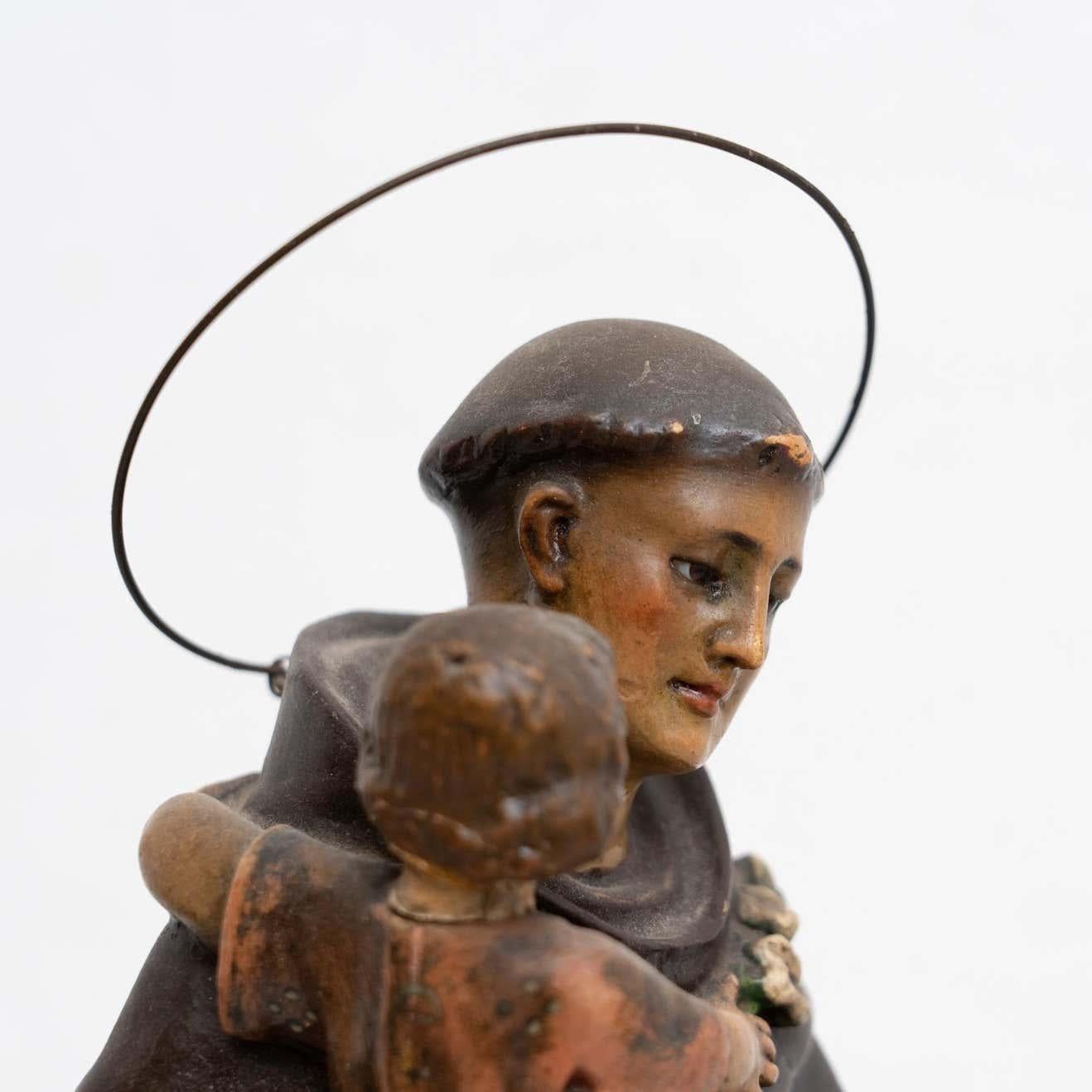Gips, handbemalte traditionelle Figur eines Heiligen, um 1930 5