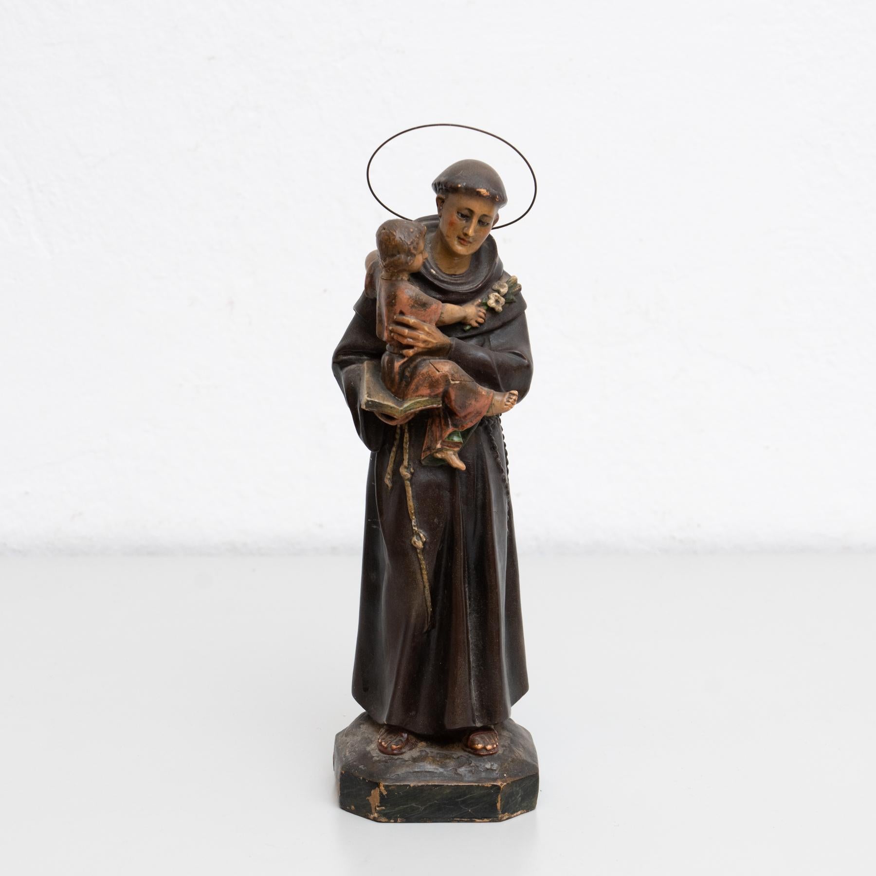 Traditional religious hand painted plaster figure of a Saint.

Signed.

Made in traditional Catalan atelier in Olot, Spain, circa 1930.

In original condition, with minor wear consistent with age and use, preserving a beautiful