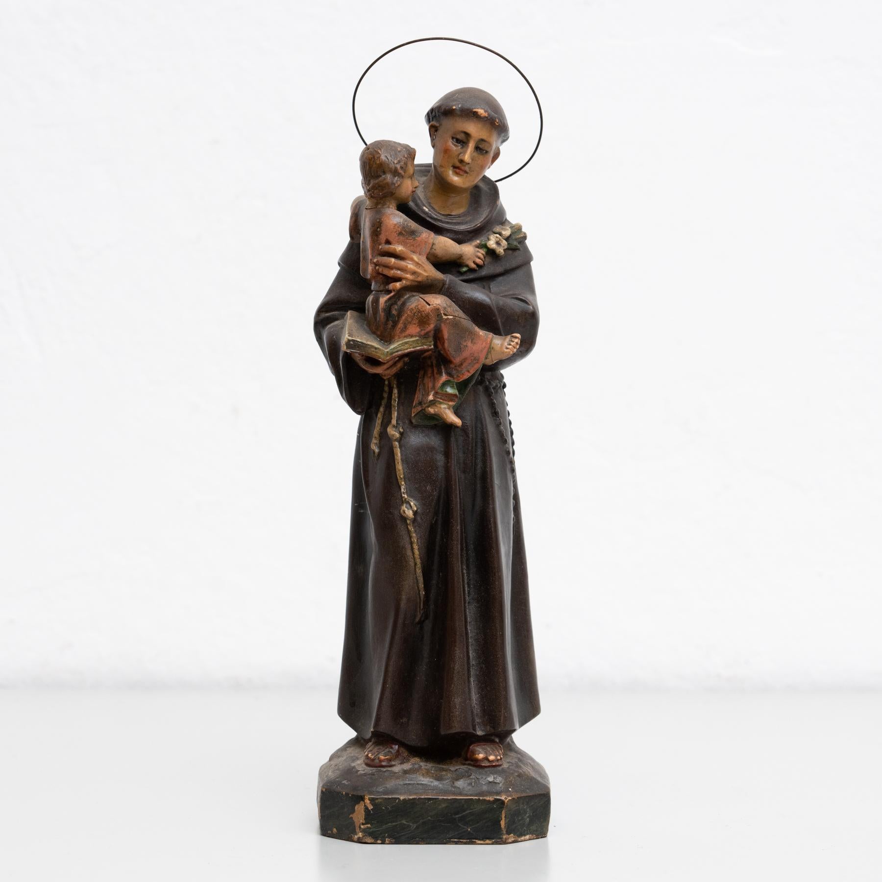 Modern Plaster Hand Painted Traditional Figure of a Saint, circa 1930