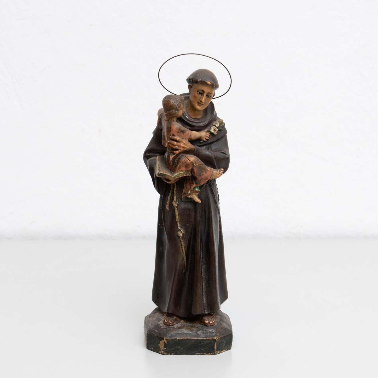 Modern Plaster Hand Painted Traditional Figure of a Saint, circa 1930 For Sale