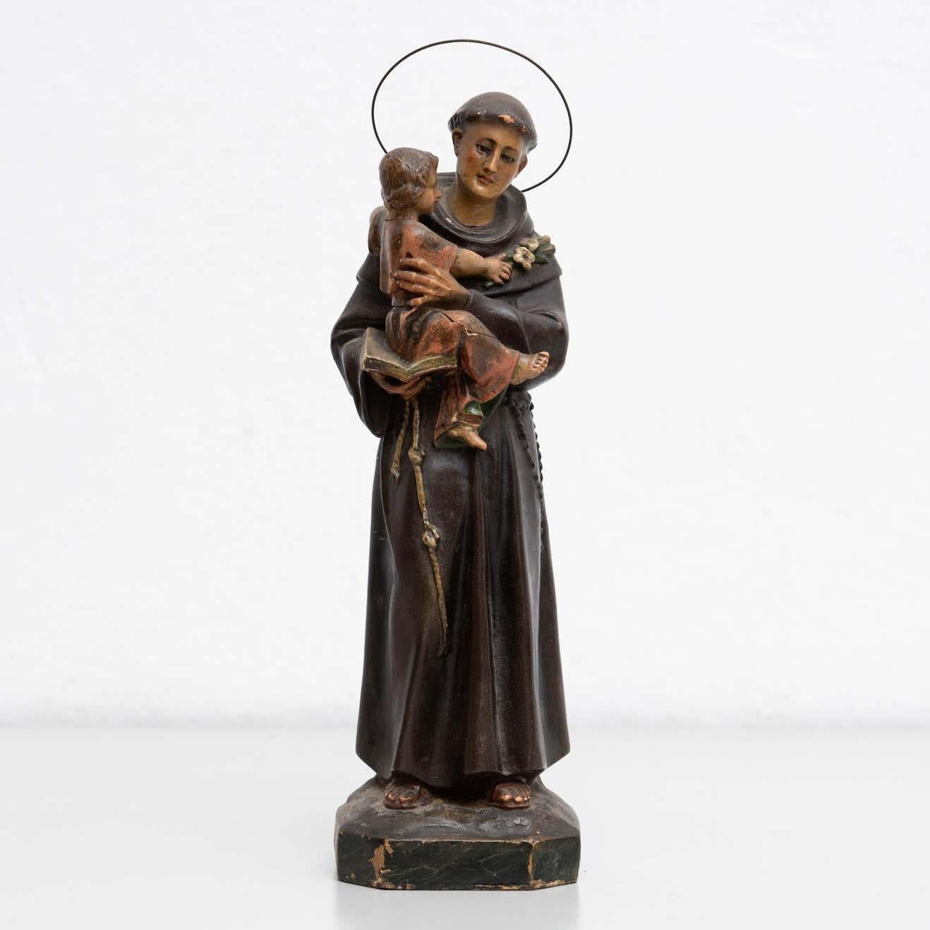 Spanish Plaster Hand Painted Traditional Figure of a Saint, circa 1930 For Sale