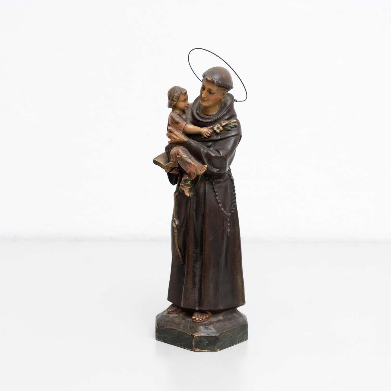 Hand-Painted Plaster Hand Painted Traditional Figure of a Saint, circa 1930 For Sale