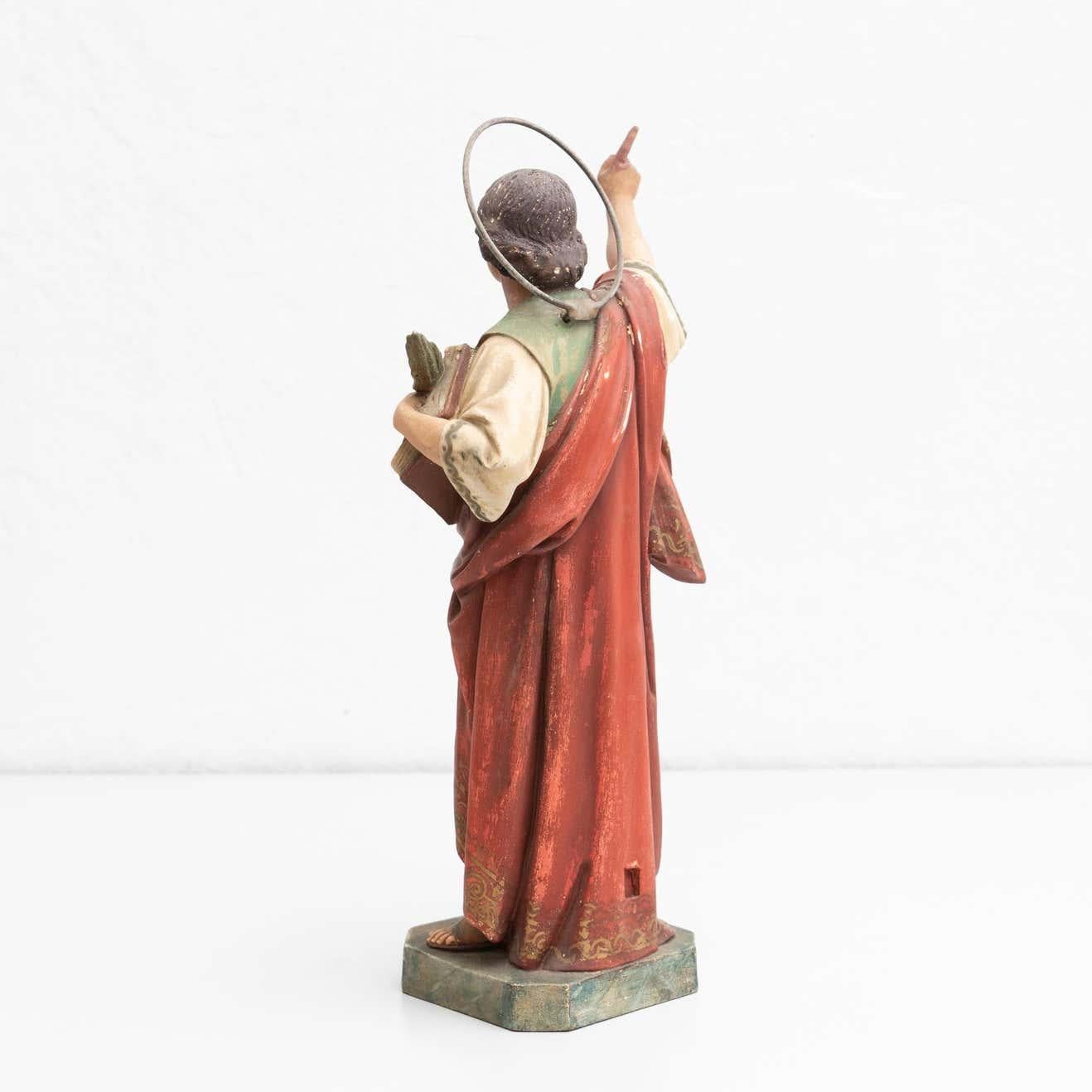 Mid-20th Century Plaster Hand Painted Traditional Figure of a Saint, circa 1940 For Sale