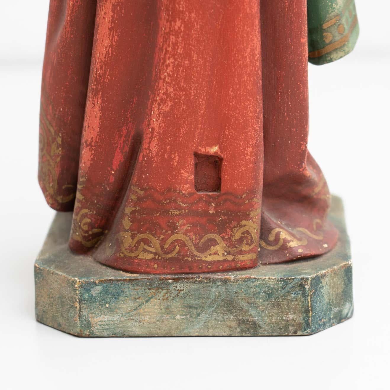 Plaster Hand Painted Traditional Figure of a Saint, circa 1940 For Sale 6
