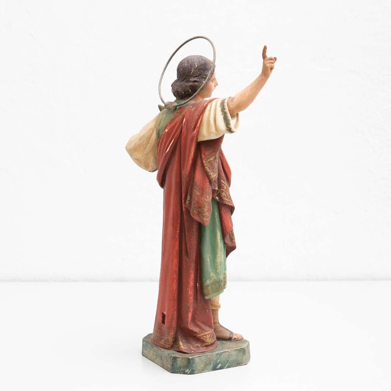 Plaster Hand Painted Traditional Figure of a Saint, circa 1940 For Sale 3