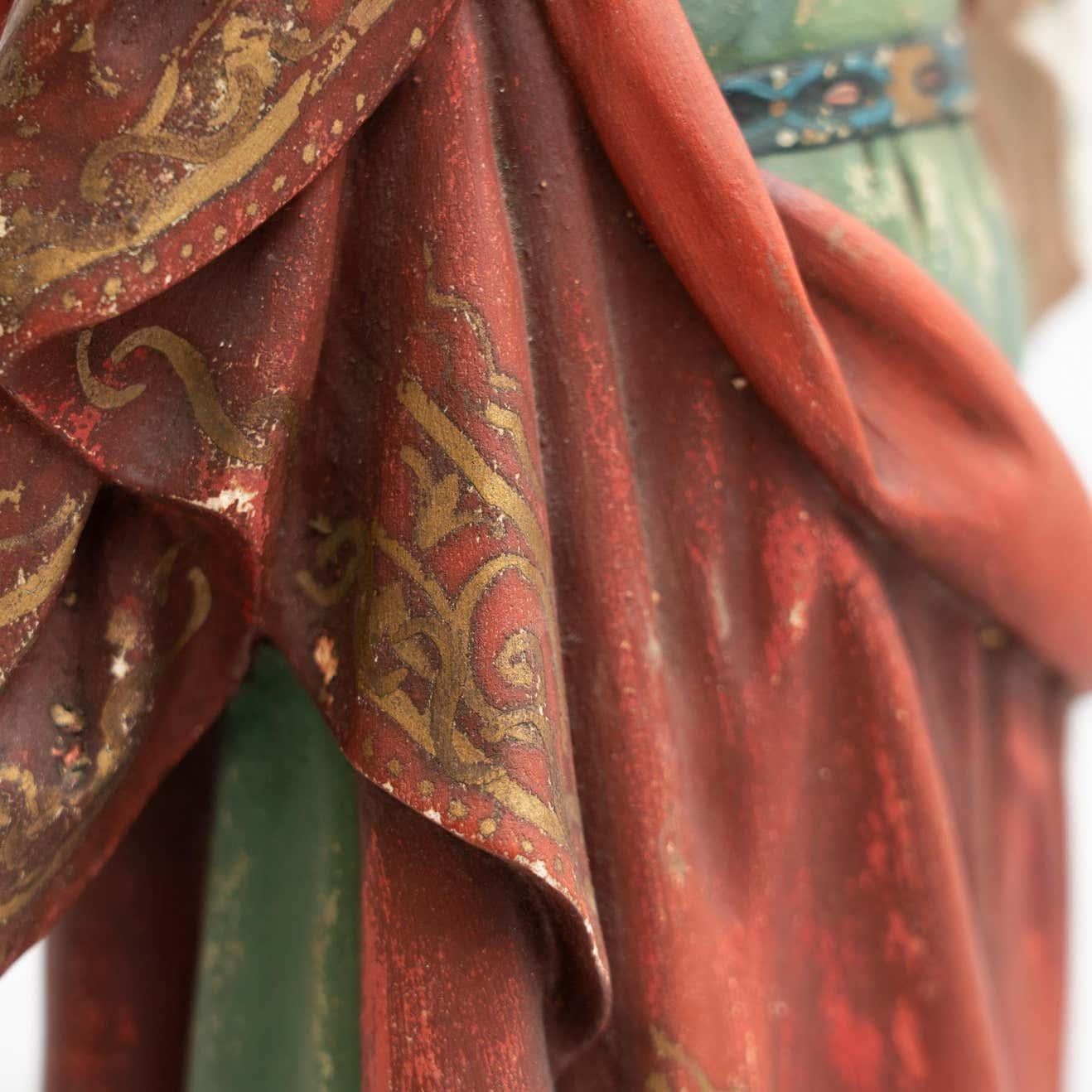 Plaster Hand Painted Traditional Figure of a Saint, circa 1940 For Sale 8