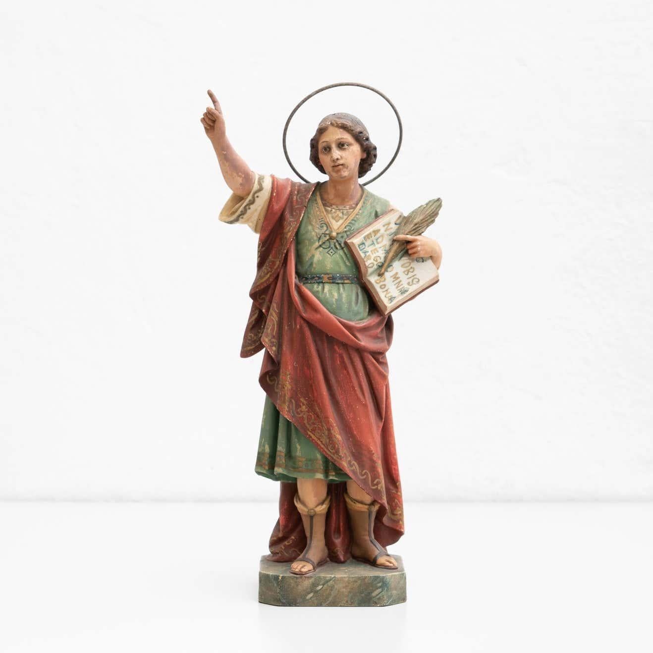 Modern Plaster Hand Painted Traditional Figure of a Saint, circa 1940 For Sale