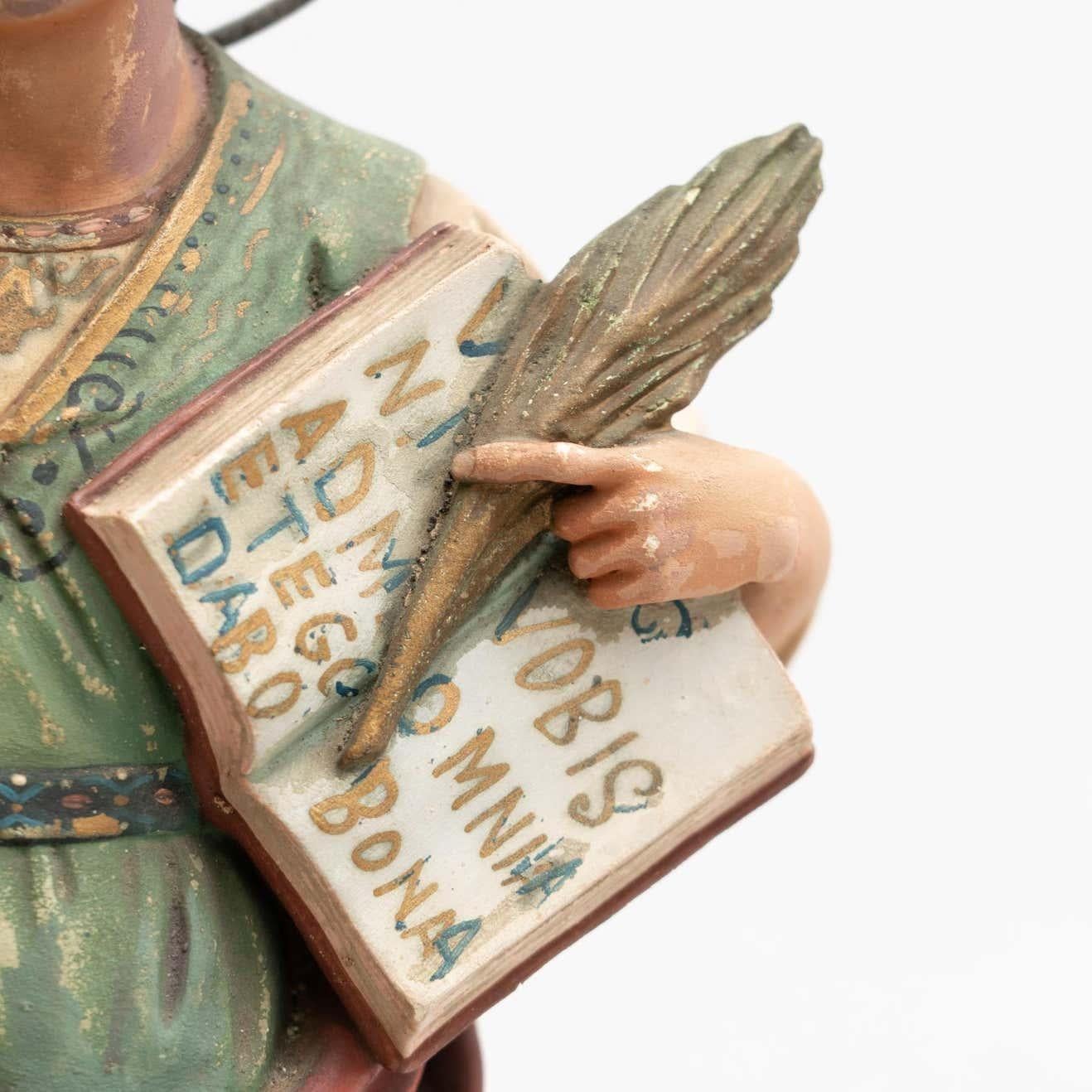Mid-20th Century Plaster Hand Painted Traditional Figure of a Saint, circa 1940 For Sale