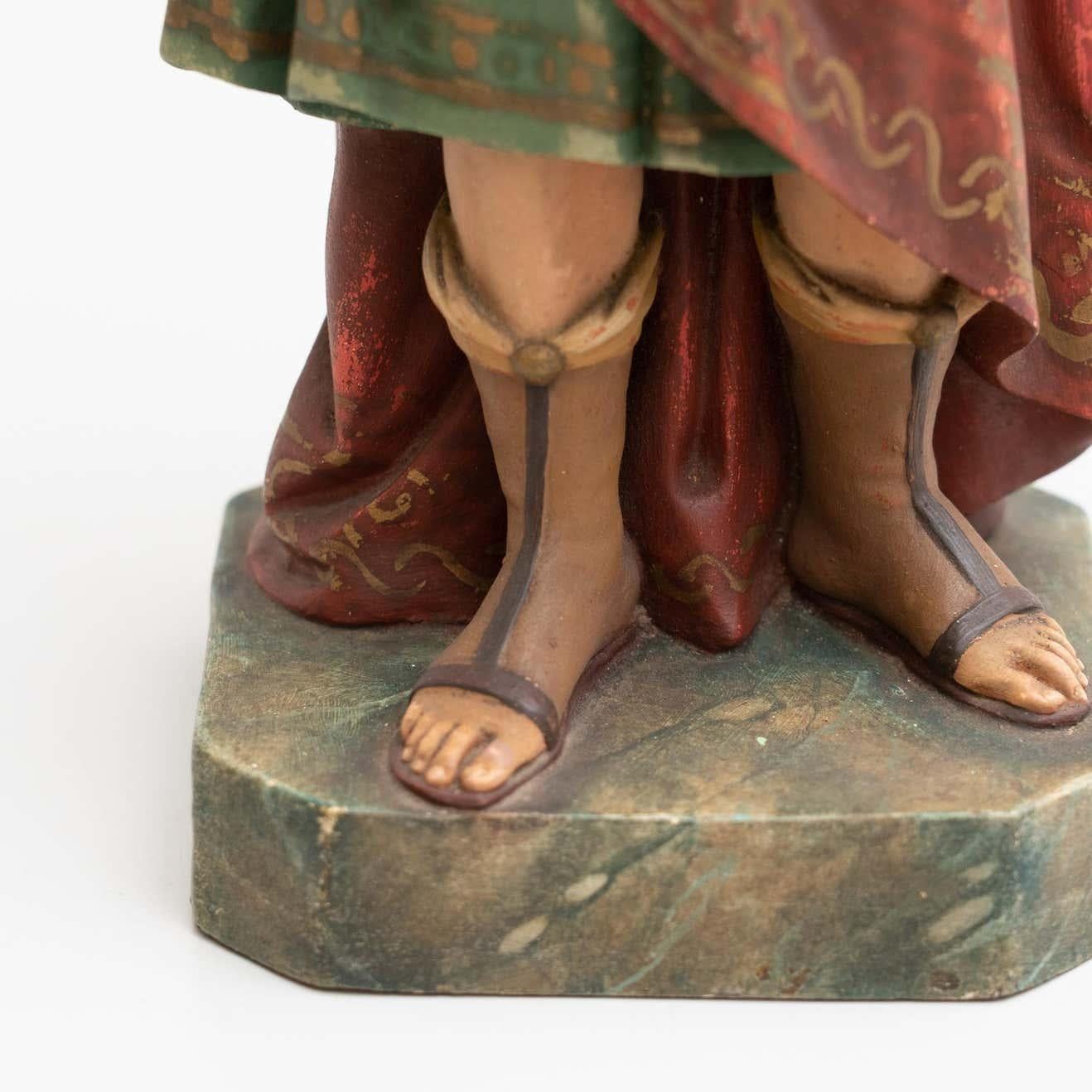 Plaster Hand Painted Traditional Figure of a Saint, circa 1940 For Sale 1