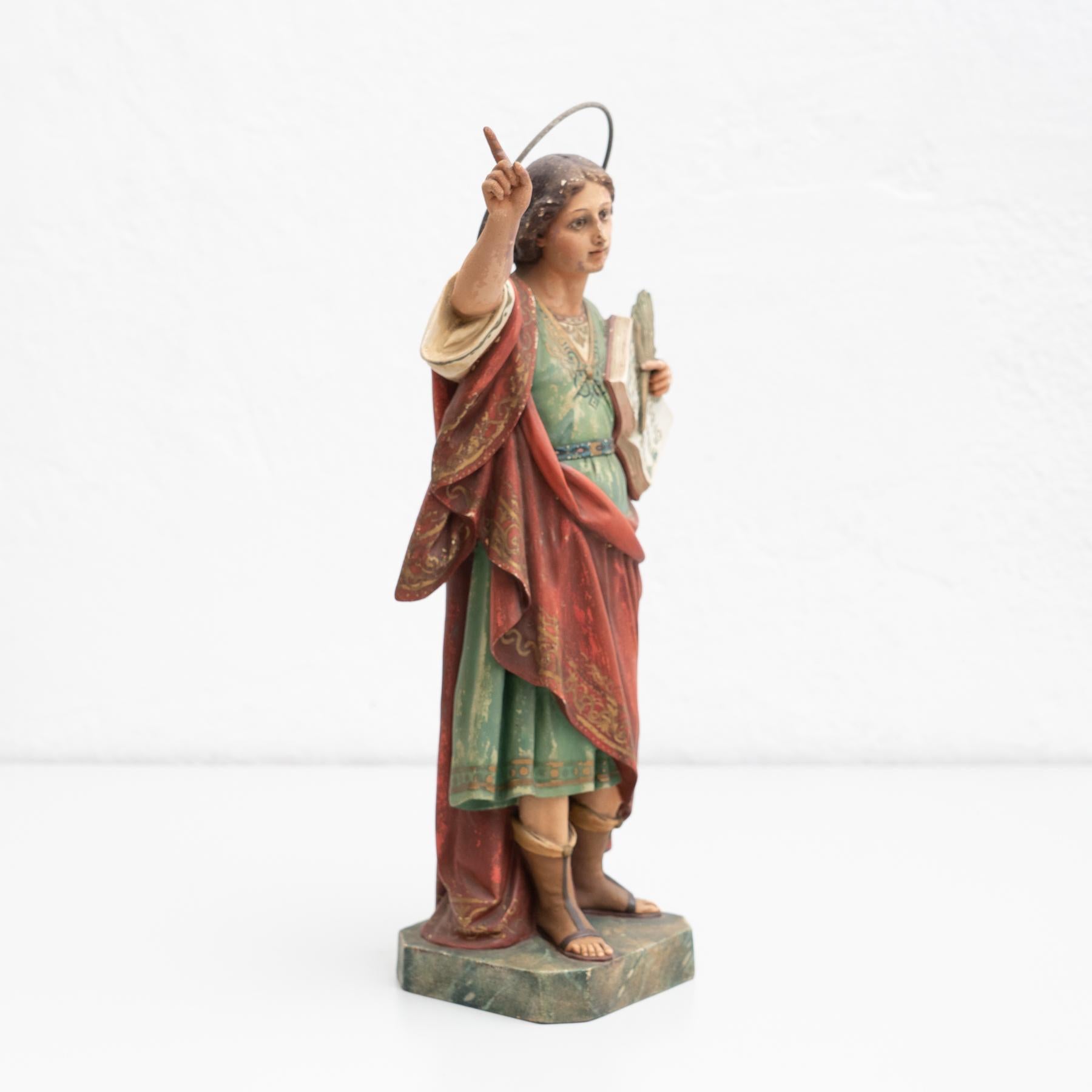 Mid-20th Century Plaster Hand Painted Traditional Figure of a Saint, circa 1940