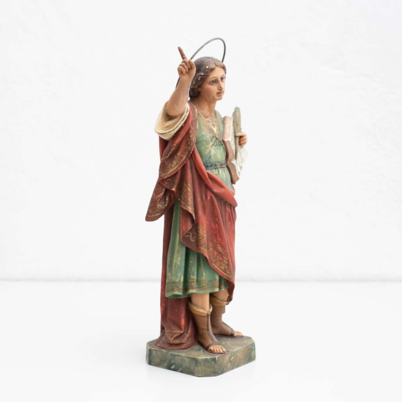 Hand-Painted Plaster Hand Painted Traditional Figure of a Saint, circa 1940 For Sale