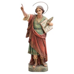 Vintage Plaster Hand Painted Traditional Figure of a Saint, circa 1940