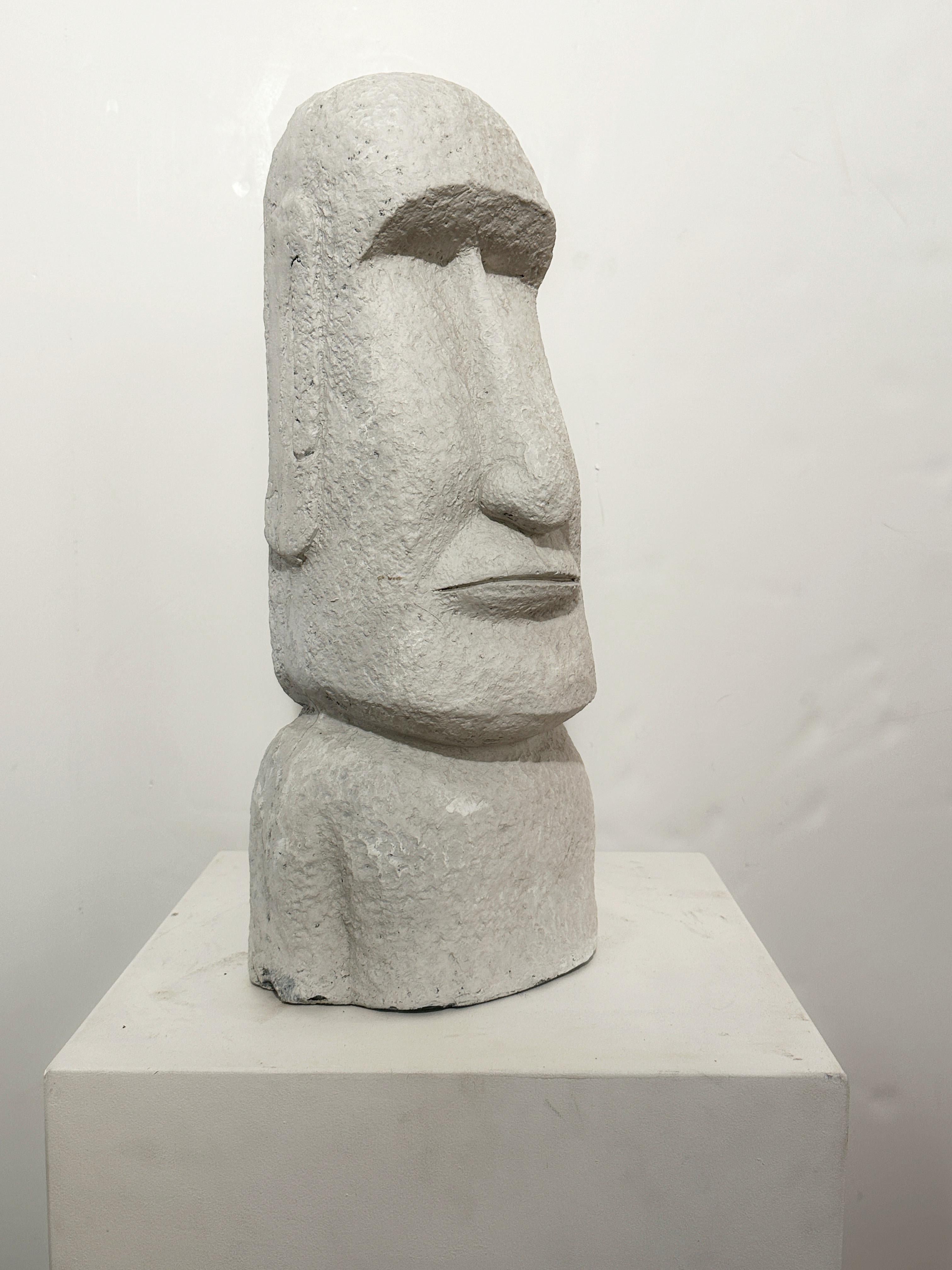 Chilean Plaster Head Primitive Sculpture in the style of Easter Island Moai Sculpture For Sale