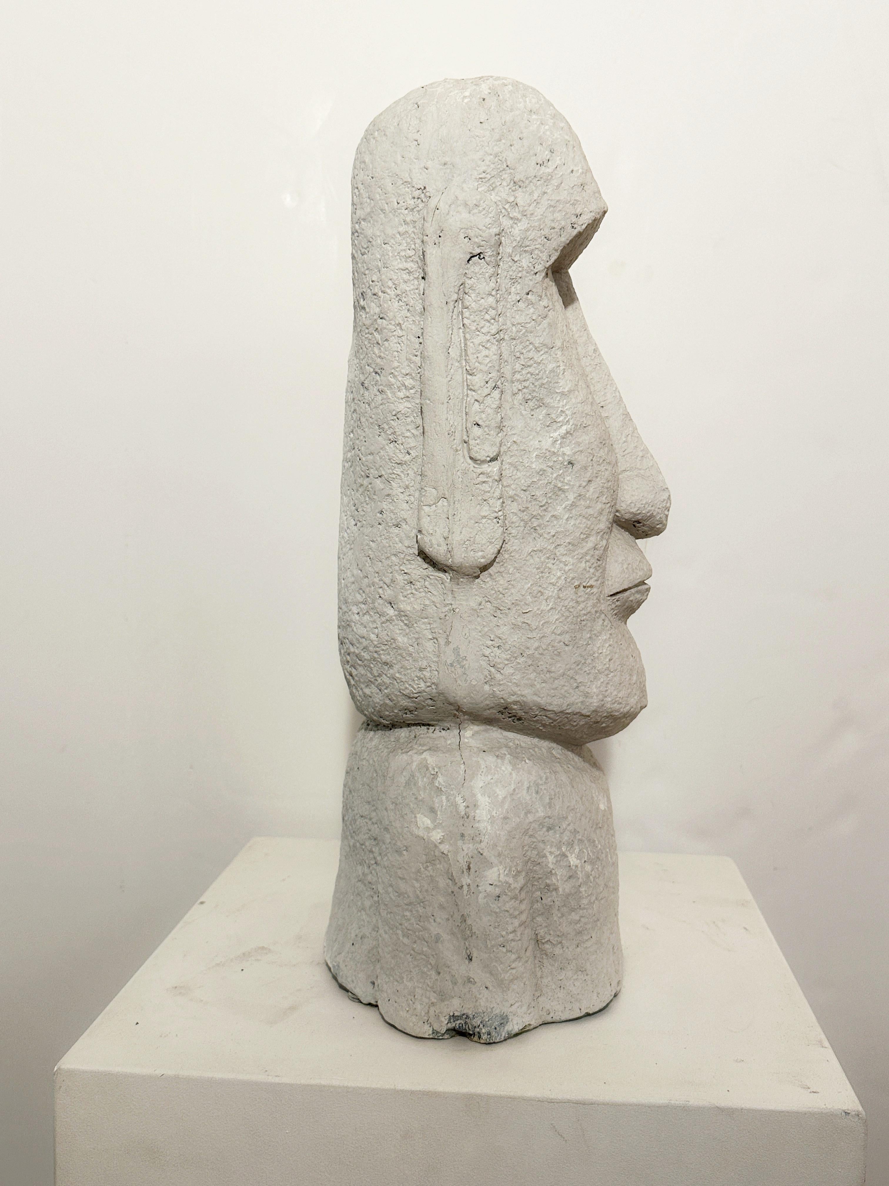 Plaster Head Primitive Sculpture in the style of Easter Island Moai Sculpture In Excellent Condition For Sale In Pasadena, CA