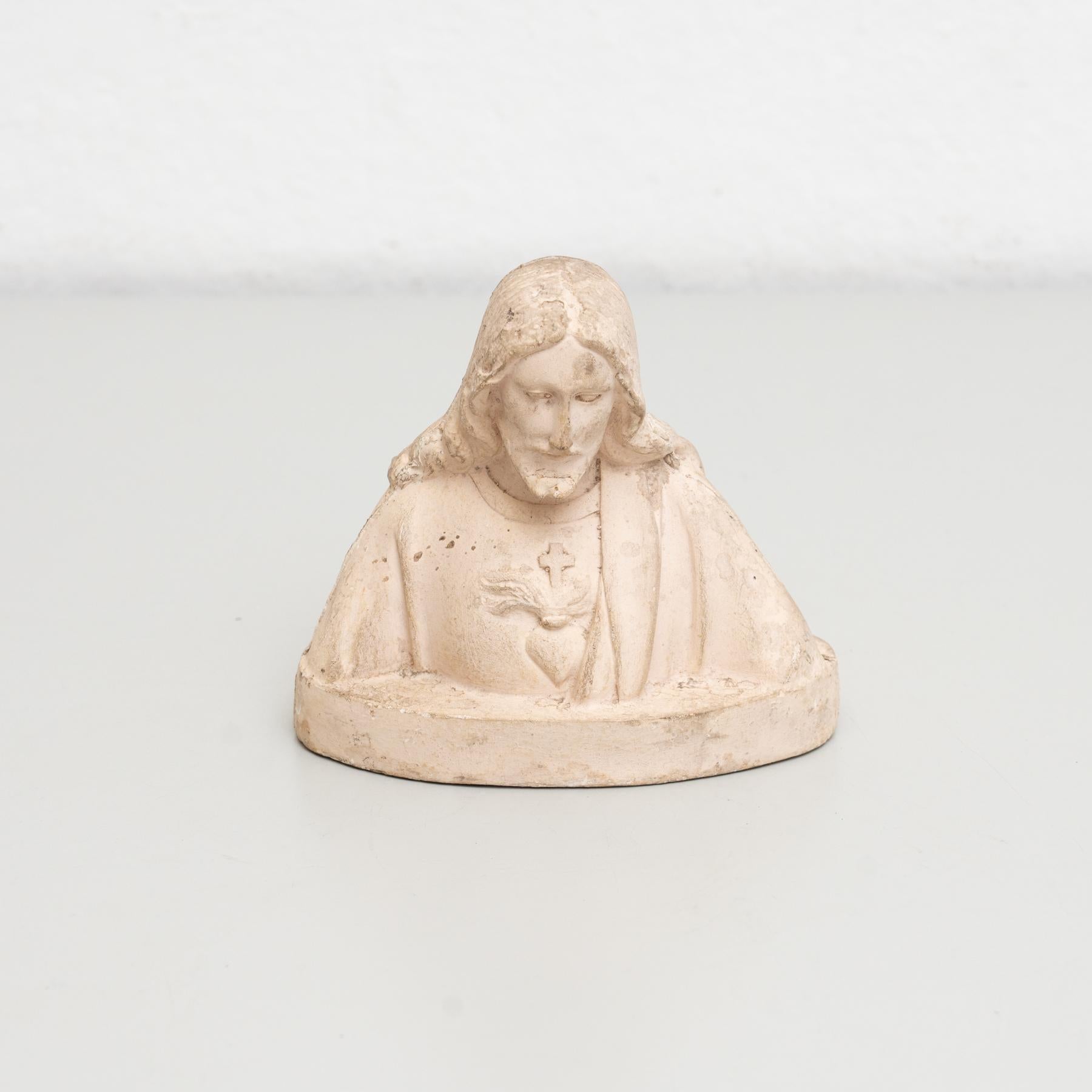 Traditional religious plaster figure of a virgin.    Made in traditional Catalan atelier in Olot, Spain, circa 1950.    In original condition, with minor wear consistent with age and use, preserving a beautiful patina.    Materials:  Plaster.     