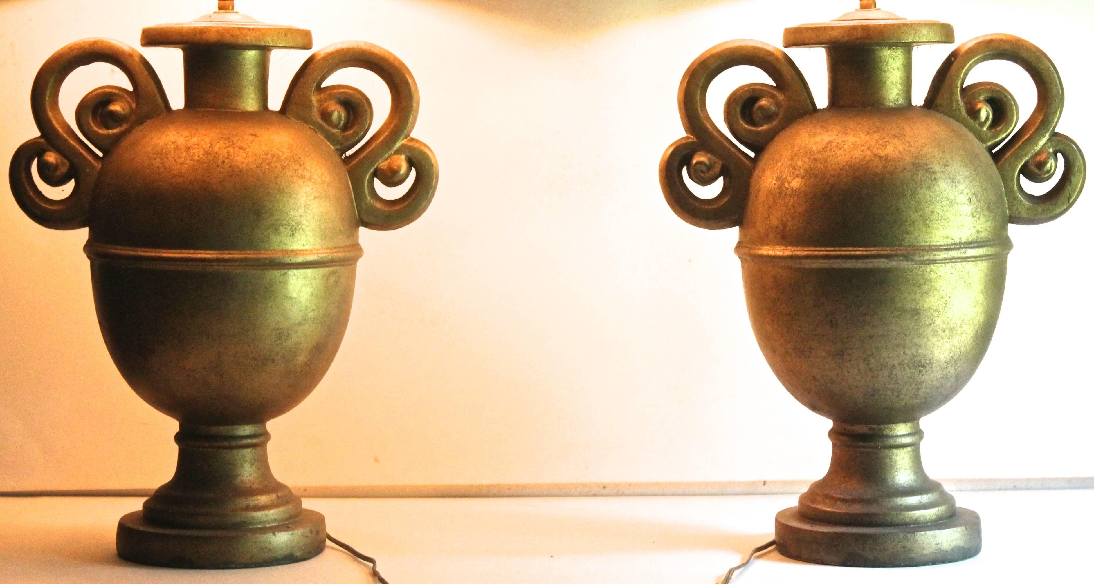 Pair of gold gilt plaster table lamps probably cast by Chodoff.