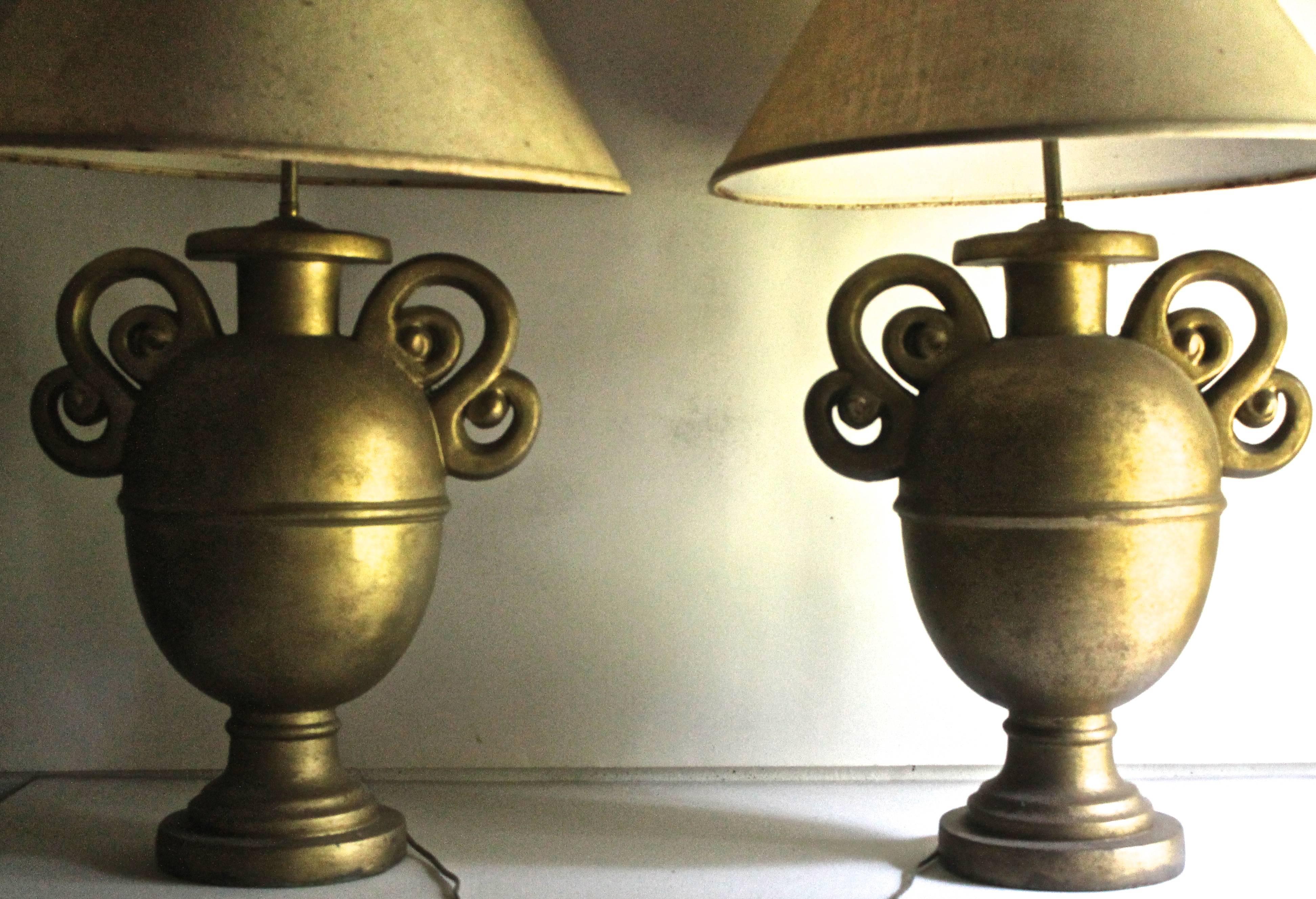 Hollywood Regency Plaster Lamps Style of Alberto and Diego Giacometti for Jean-Michel Frank, Pair