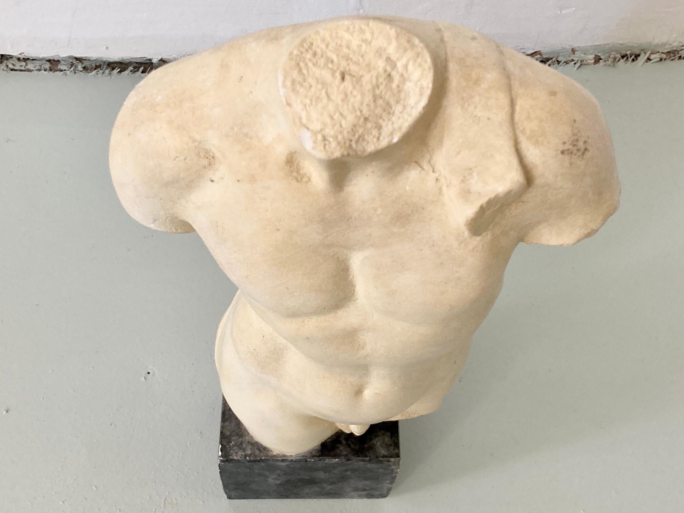 French Plaster Male Body Statue on a Base For Sale
