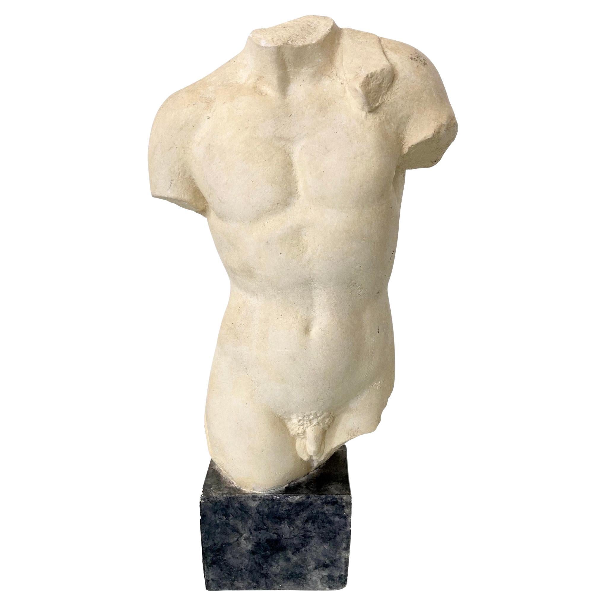 Plaster Male Body Statue on a Base For Sale
