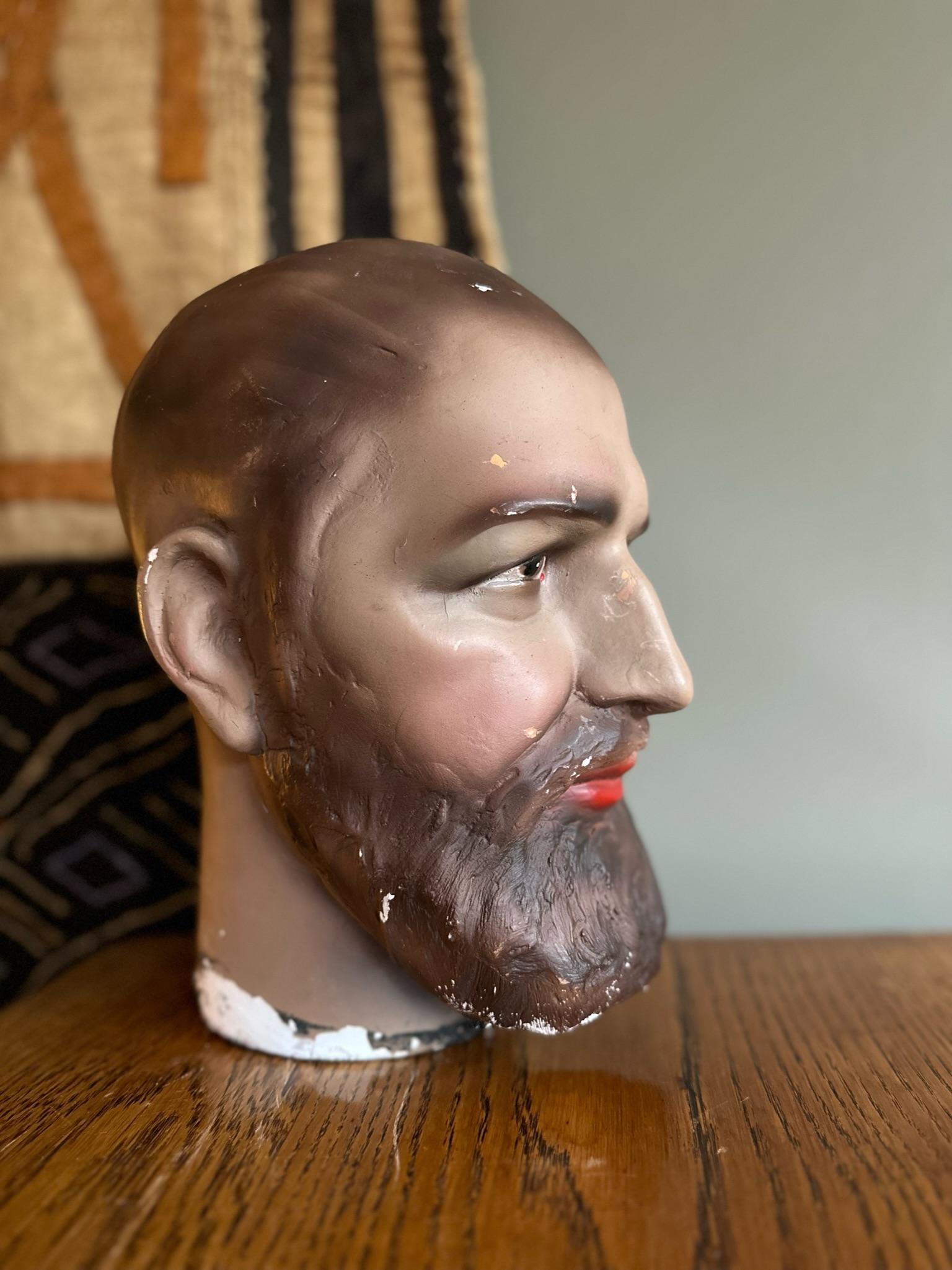Art Deco Plaster Male Mannequin Head with Beard For Sale