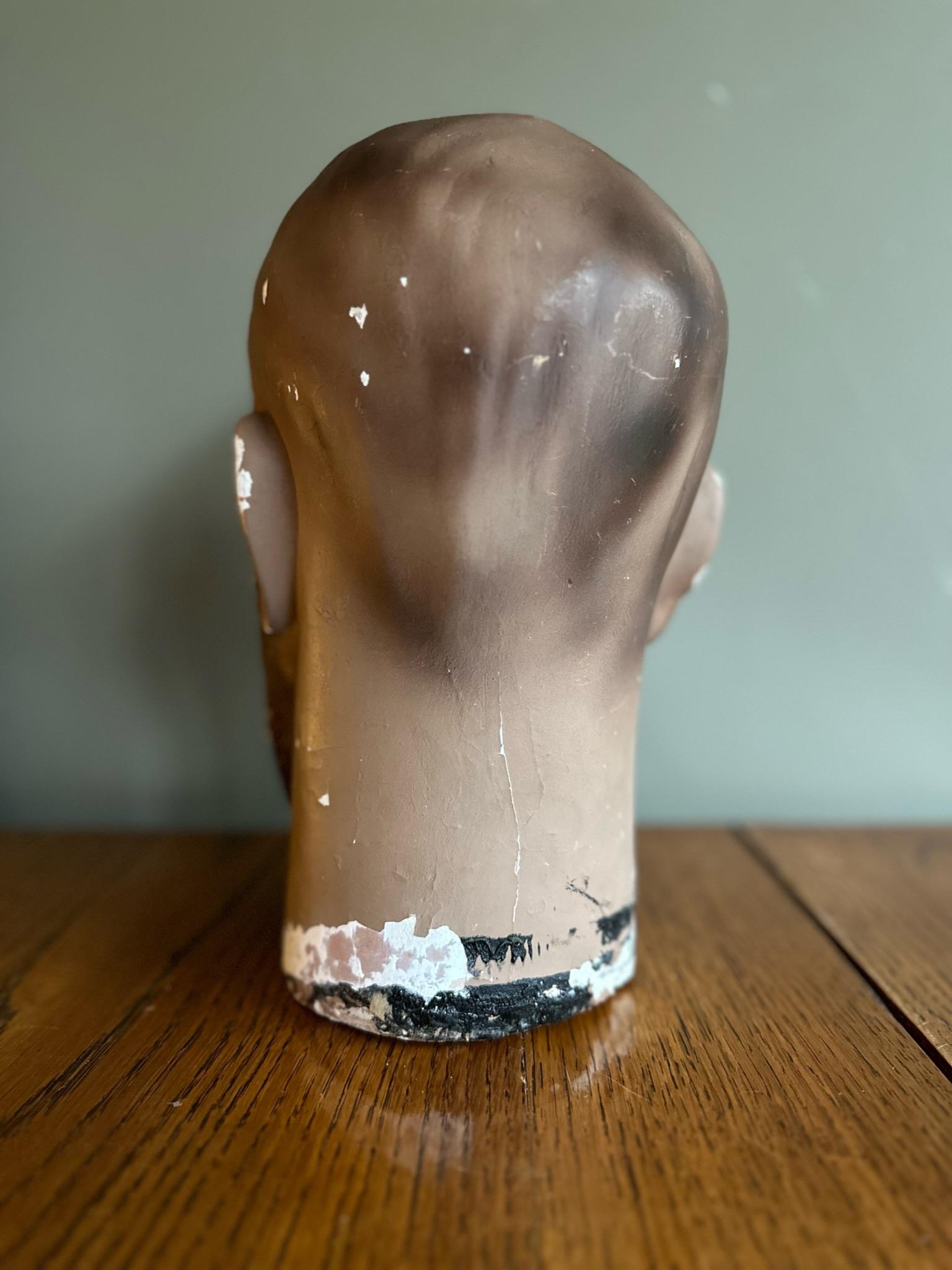 Hand-Painted Plaster Male Mannequin Head with Beard For Sale