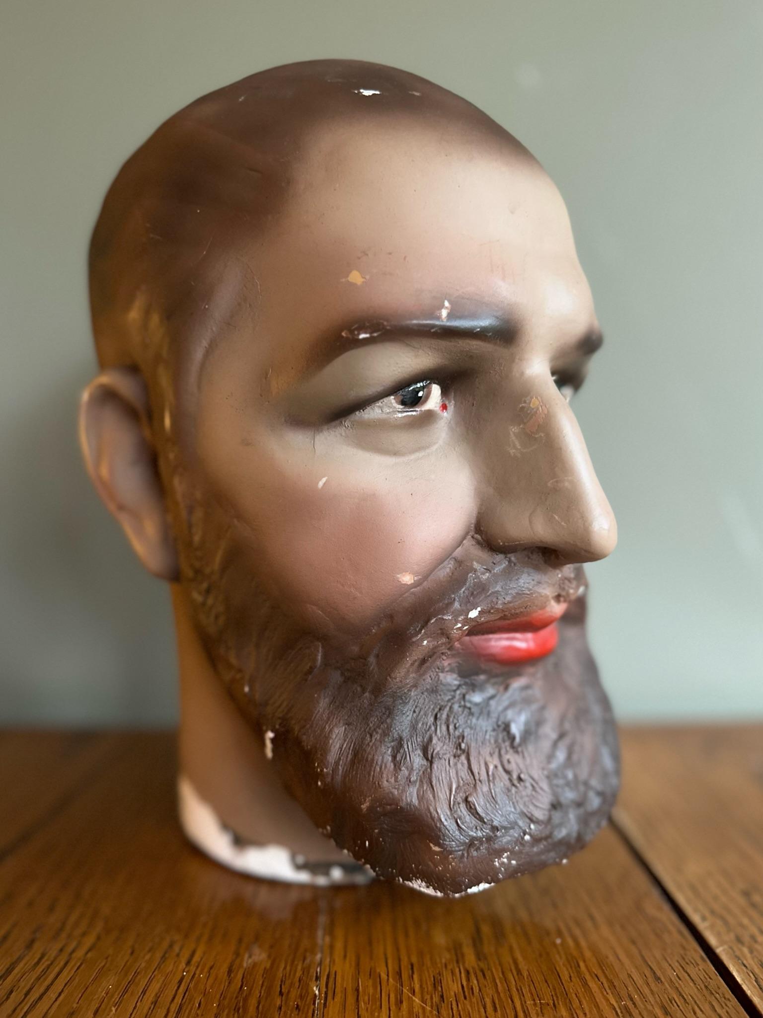Plaster Male Mannequin Head with Beard In Good Condition For Sale In UTRECHT, NL