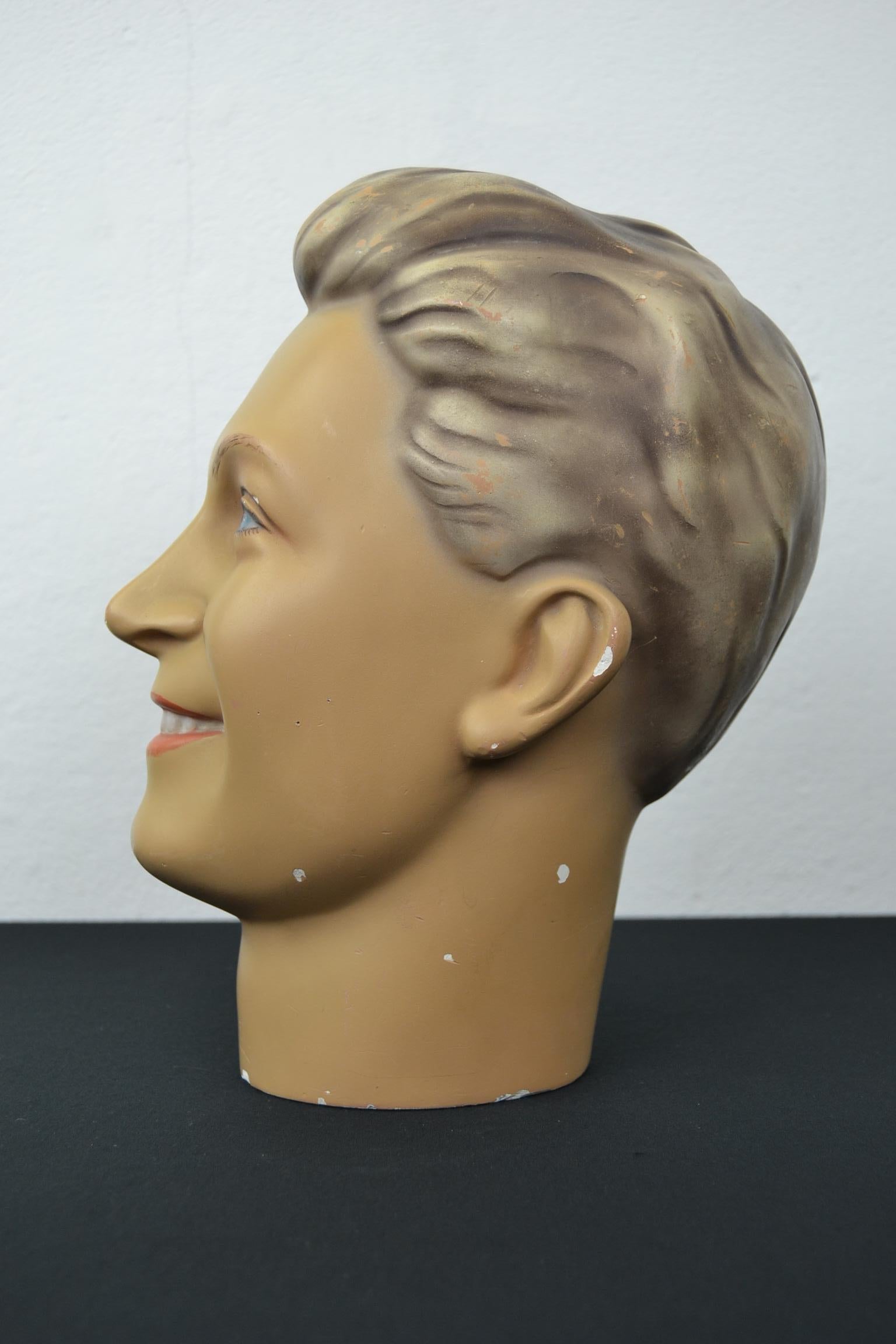 Plaster Male Mannequin Head with Blue Eyes For Sale 6