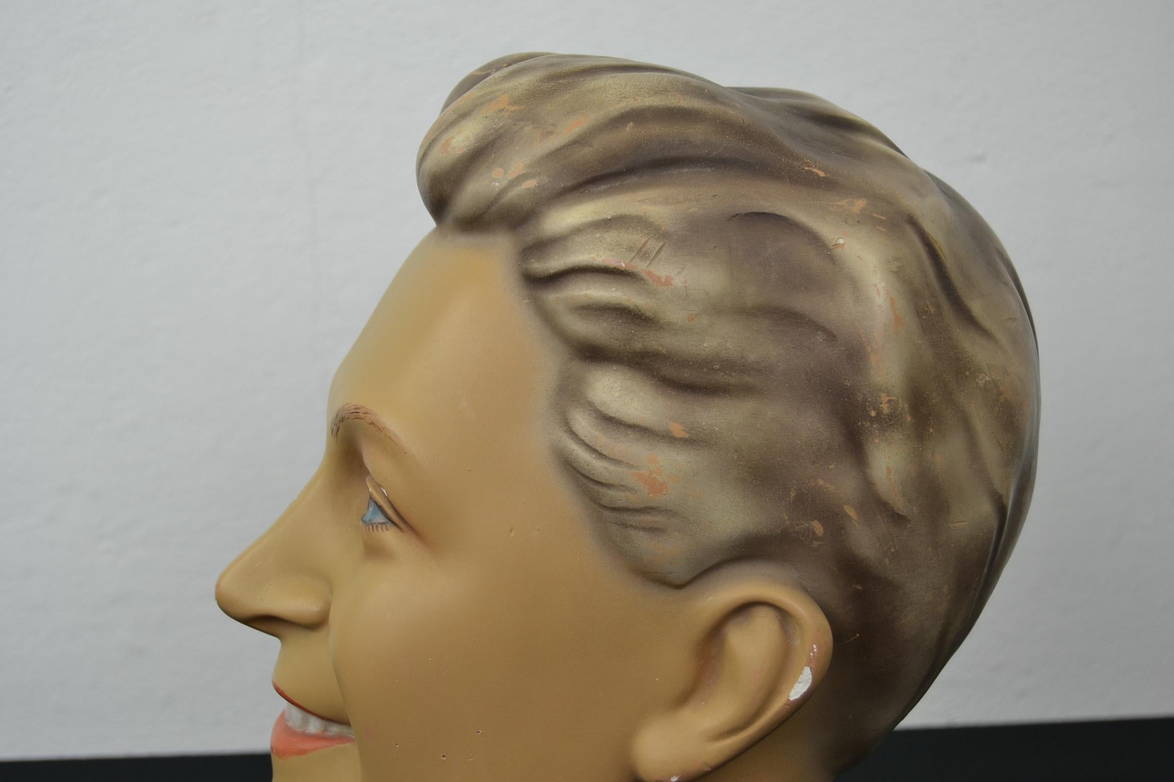 Plaster Male Mannequin Head with Blue Eyes For Sale 7