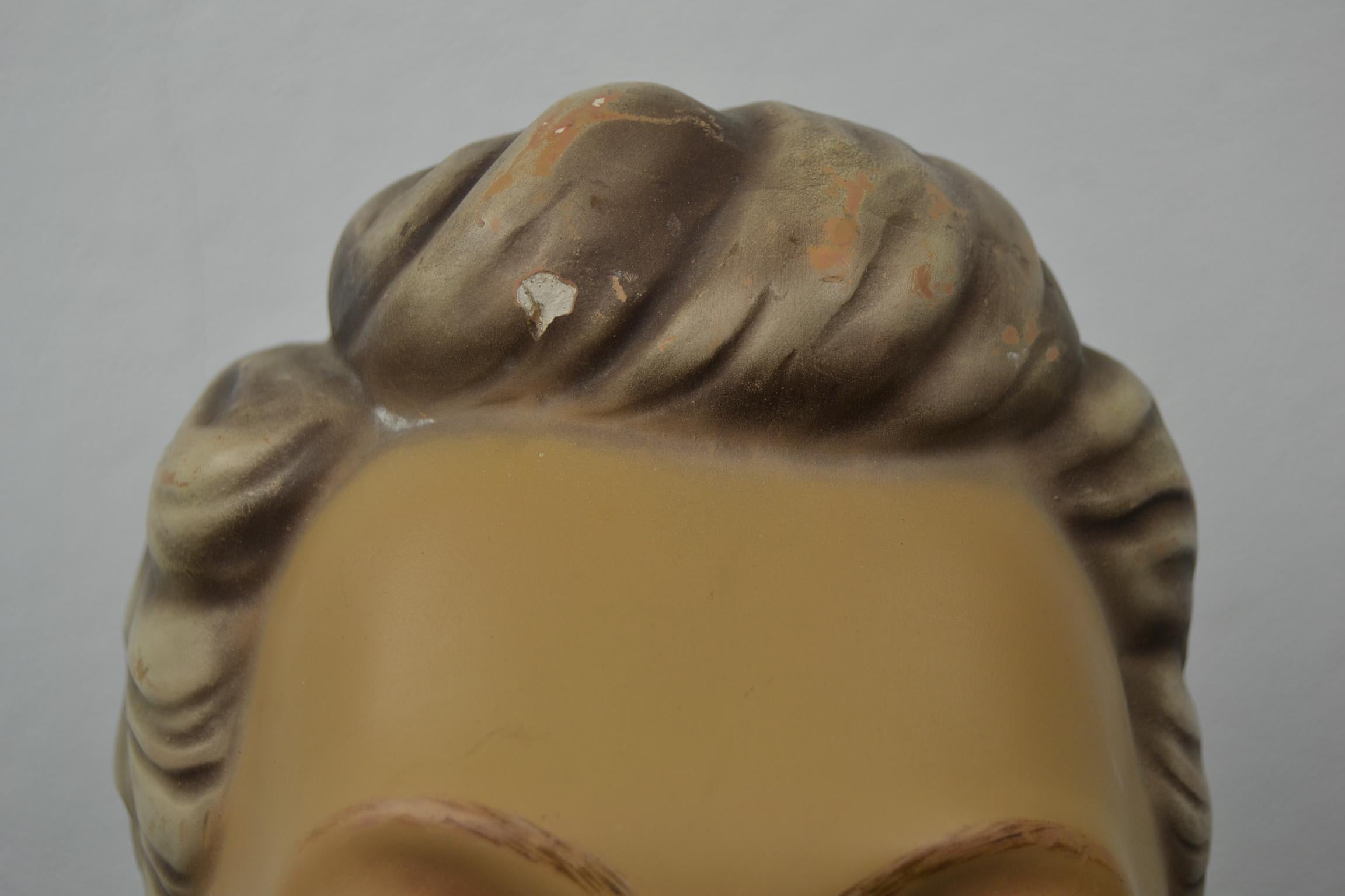 Art Deco Plaster Male Mannequin Head with Blue Eyes For Sale