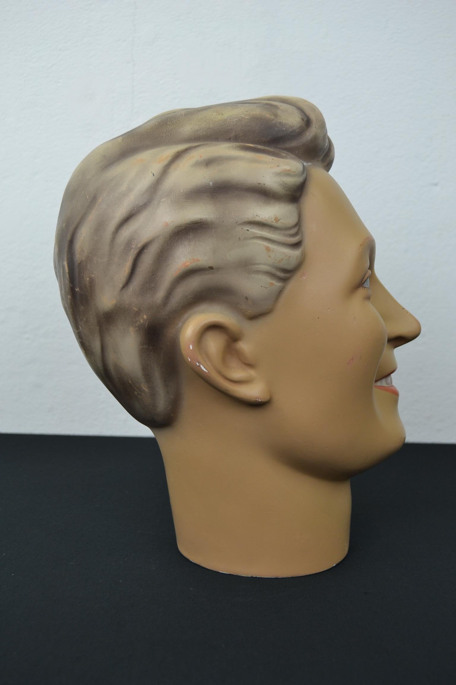 20th Century Plaster Male Mannequin Head with Blue Eyes For Sale
