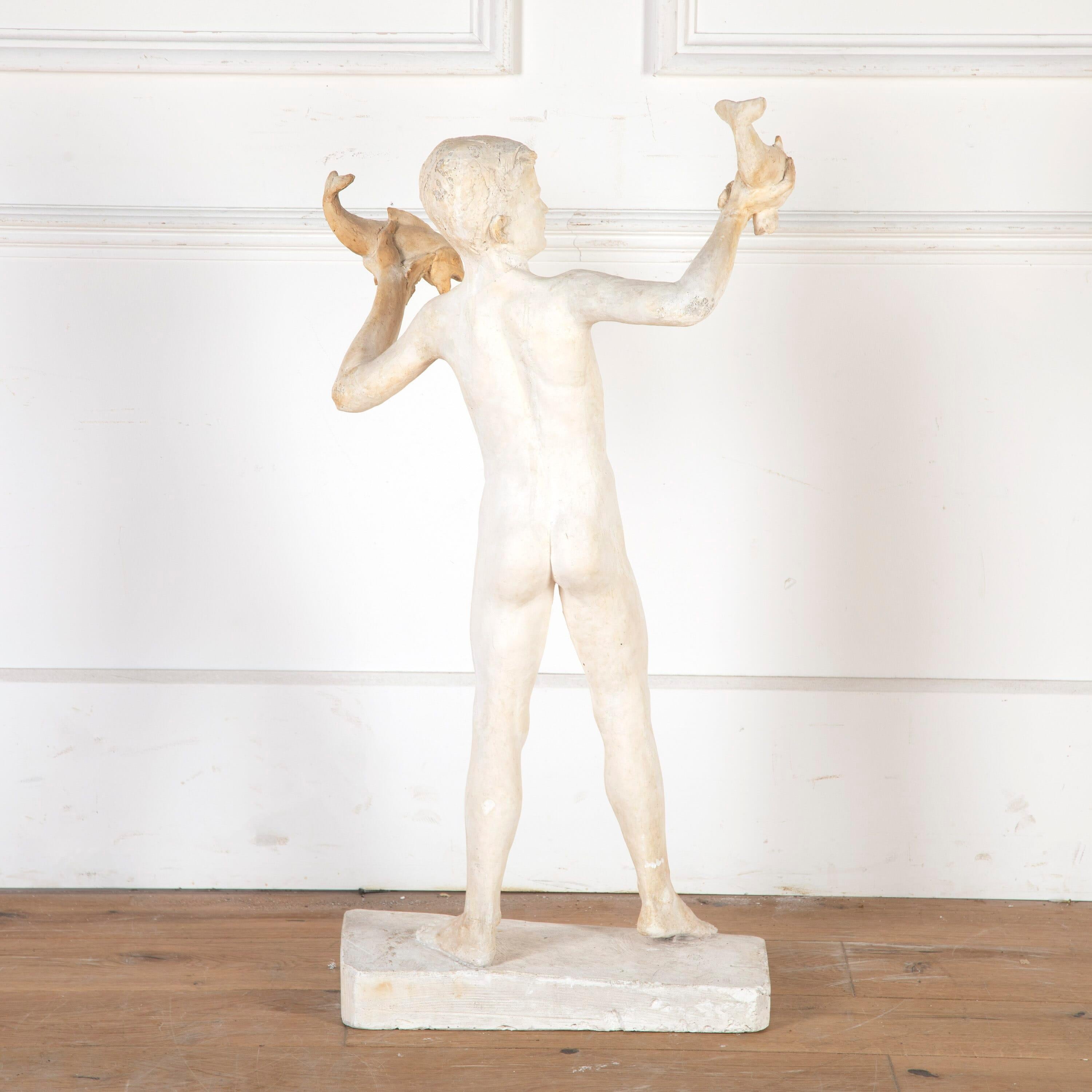 English Plaster Maquette Sculpture of a Young Boy For Sale