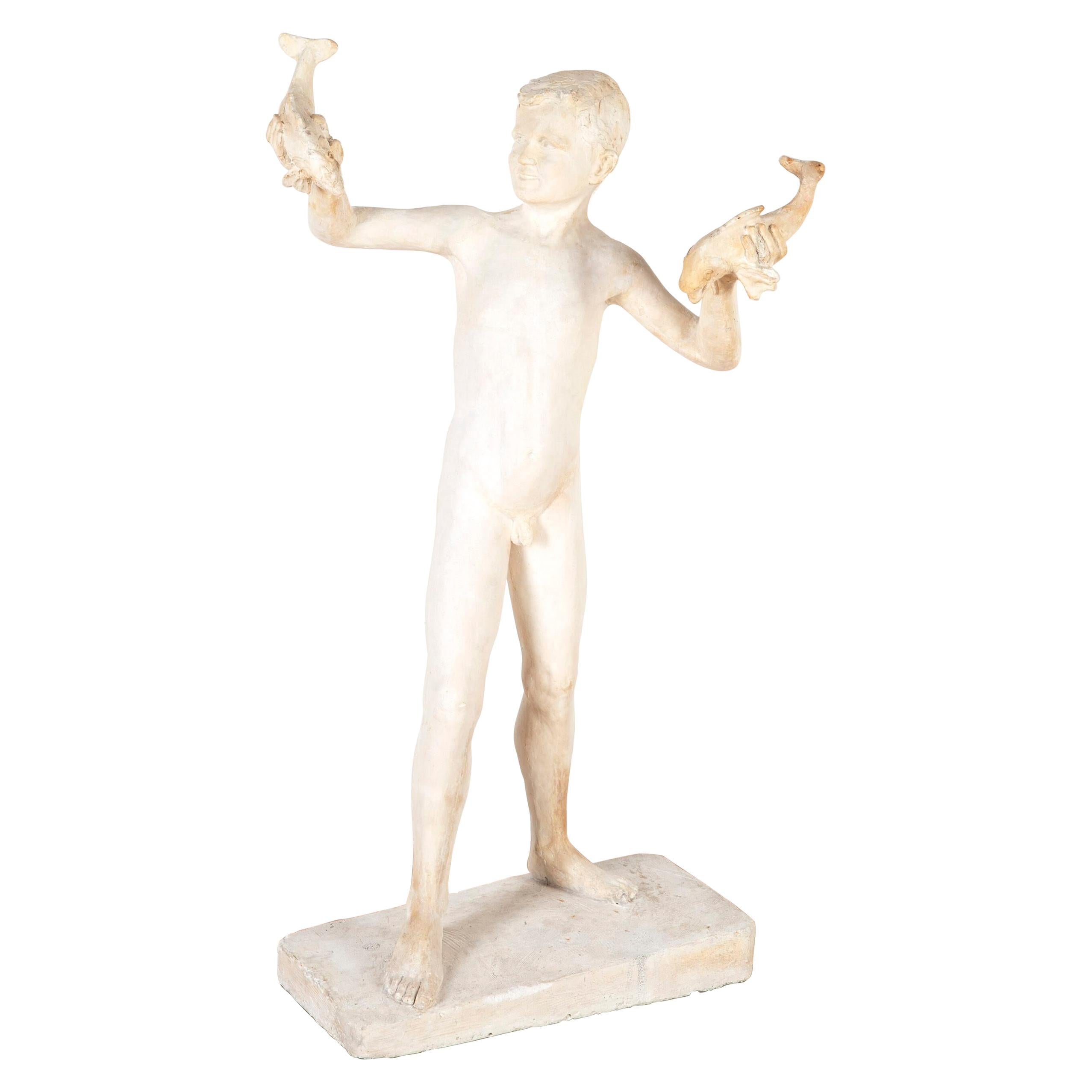 Plaster Maquette Sculpture of a Young Boy
