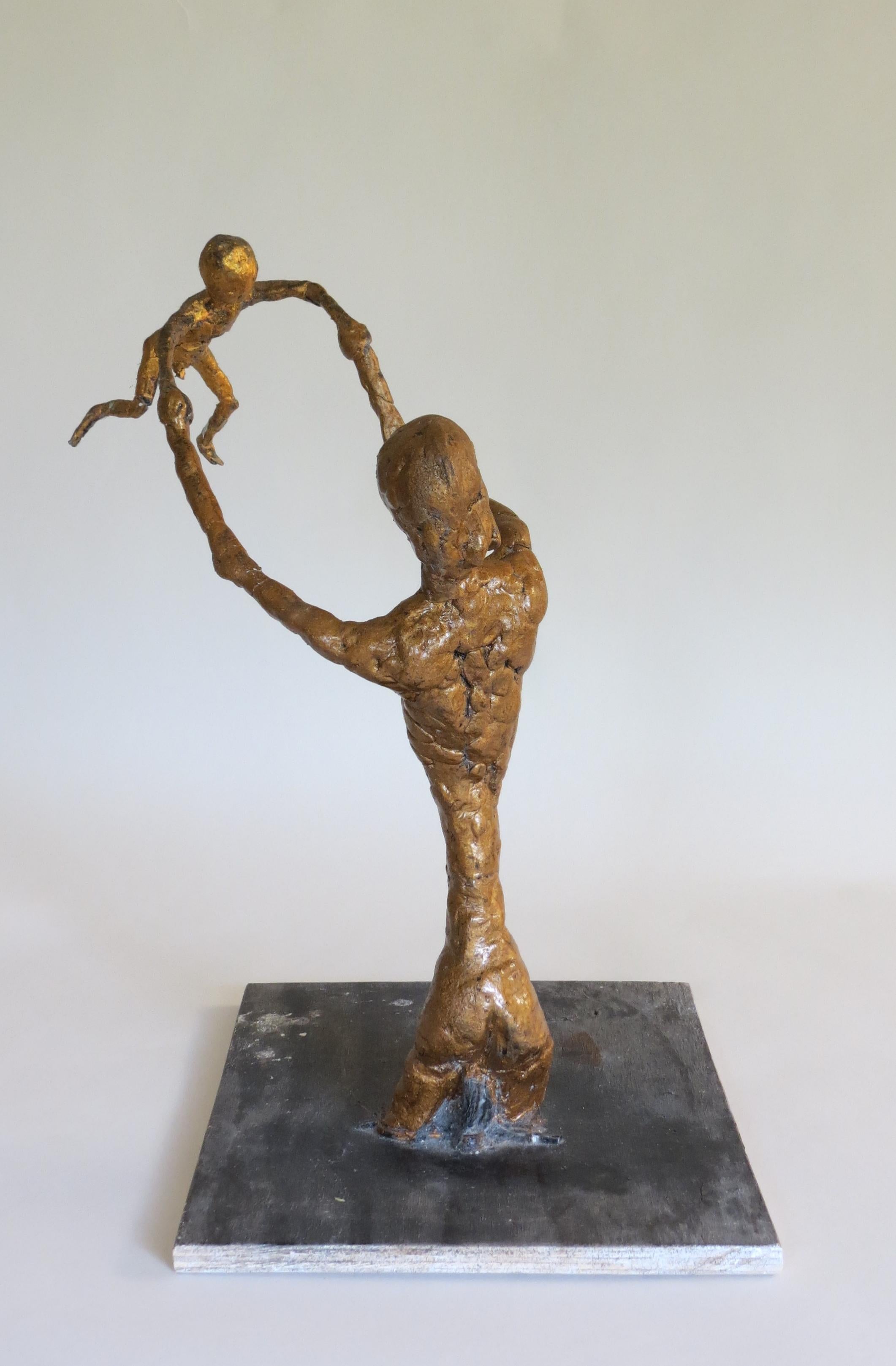 English Plaster Maquette Sculpture of Mother and Child by Bill Young Gold Sculpture