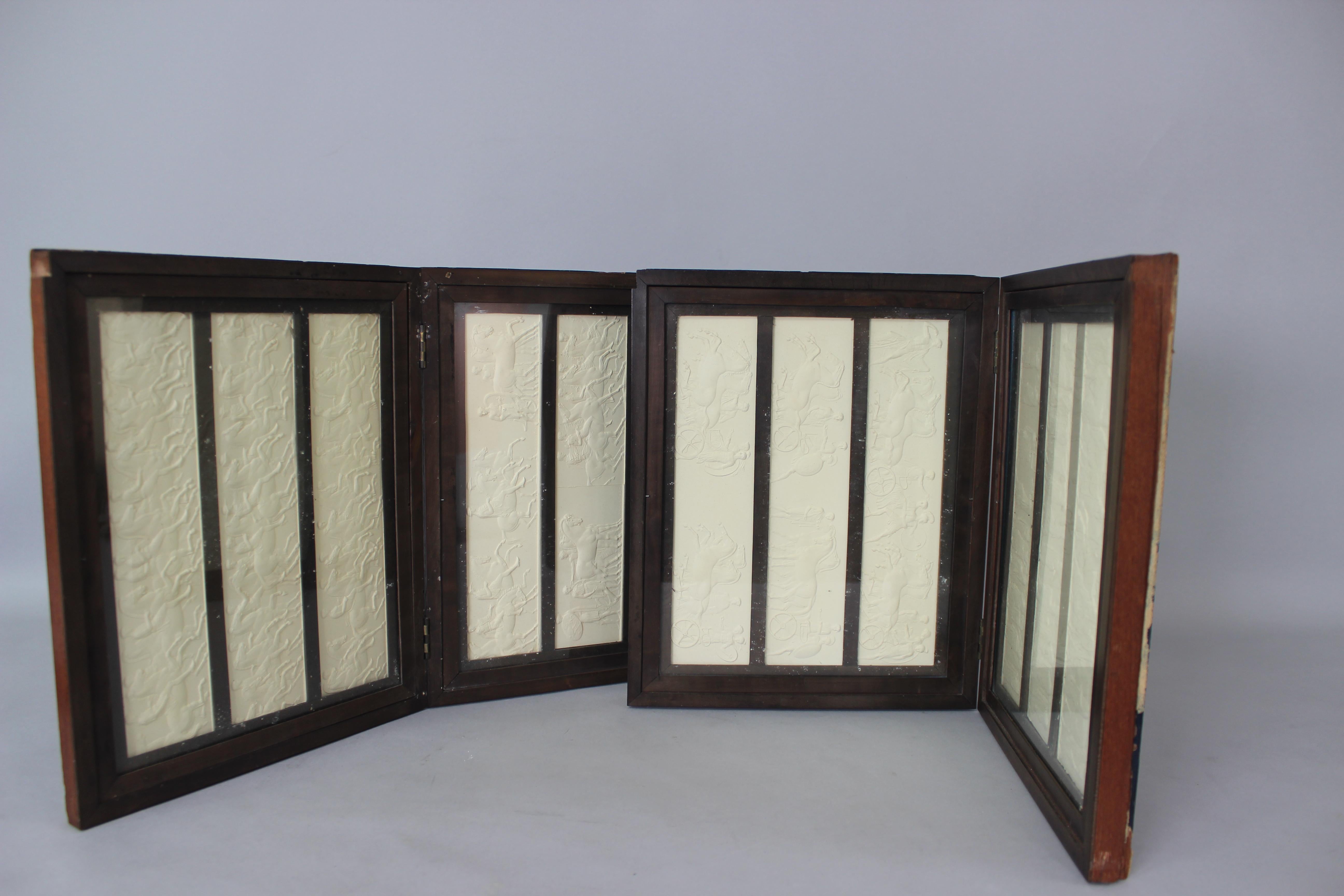 Leather Plaster miniatures of the Parthenon frieze in a box resembling books, Grand Tour For Sale