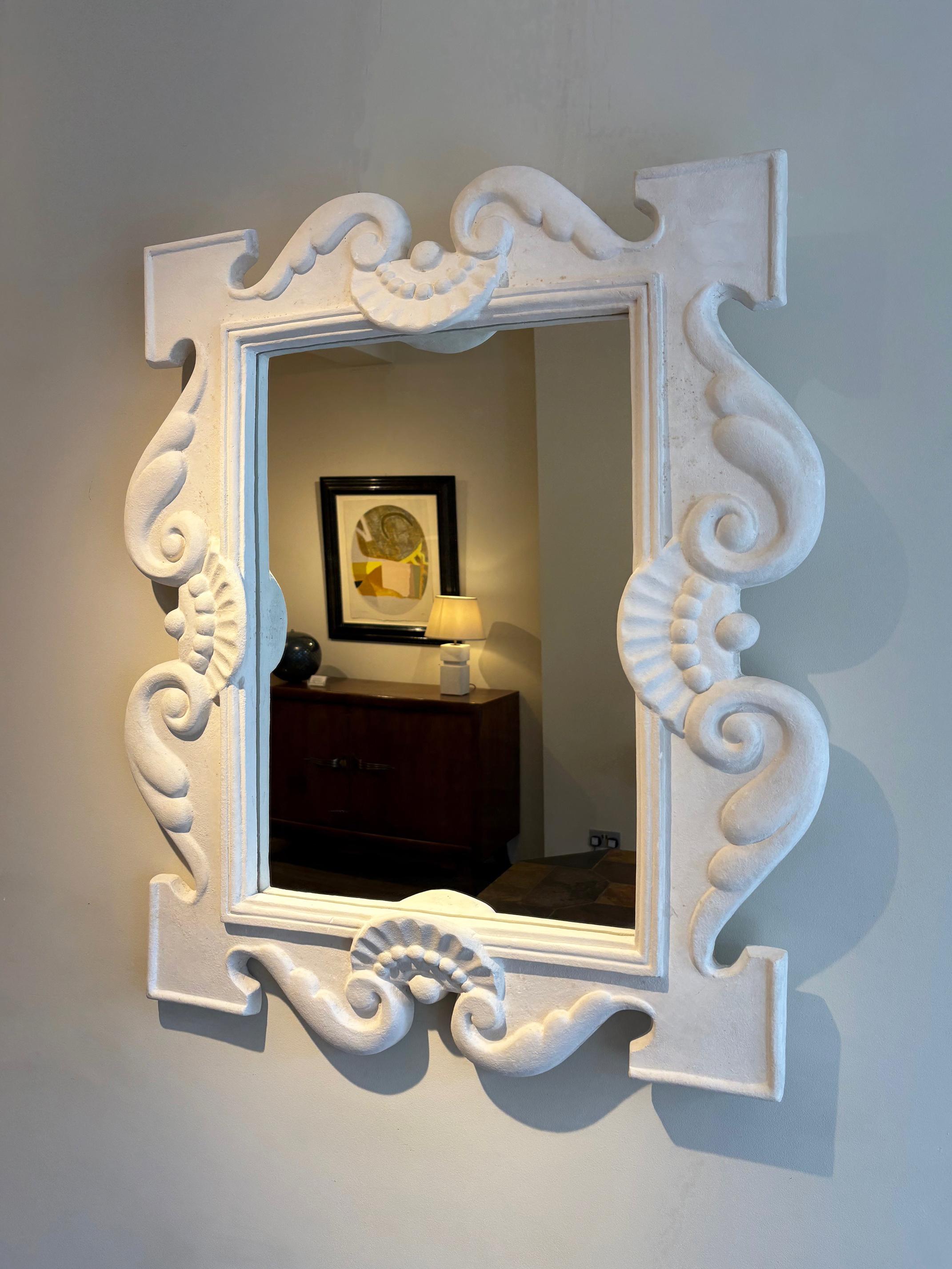 French Plaster Mirror after Serge Roche (1898-1988) For Sale